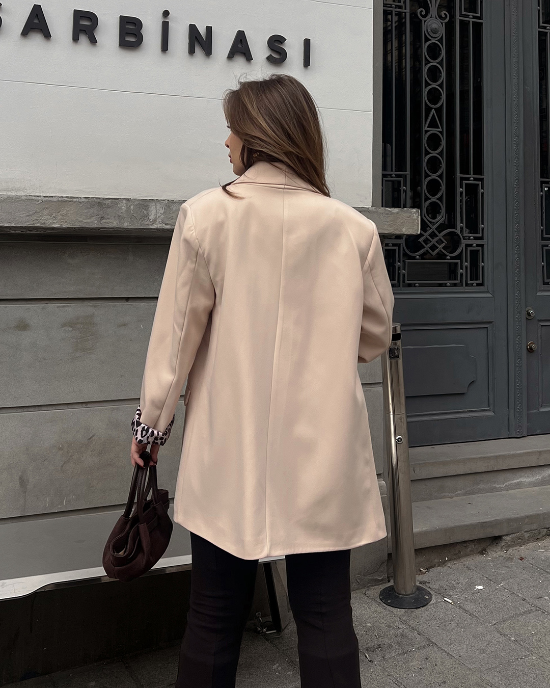 Leopar Astarlı Krem Blazer Ceket