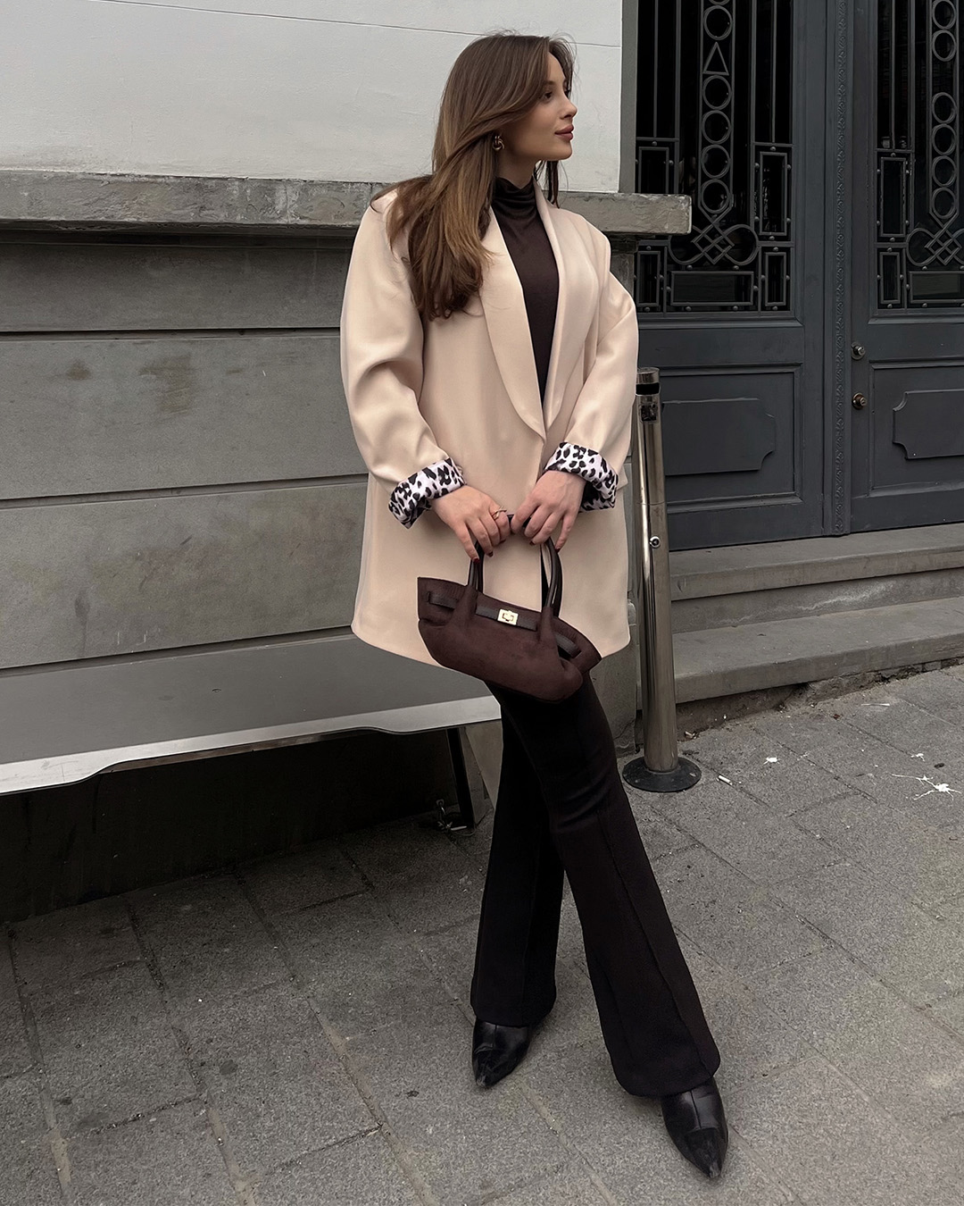 Leopar Astarlı Krem Blazer Ceket
