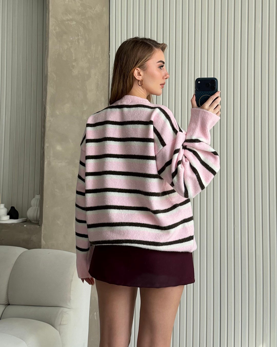 Lora Çizgili Pembe Triko