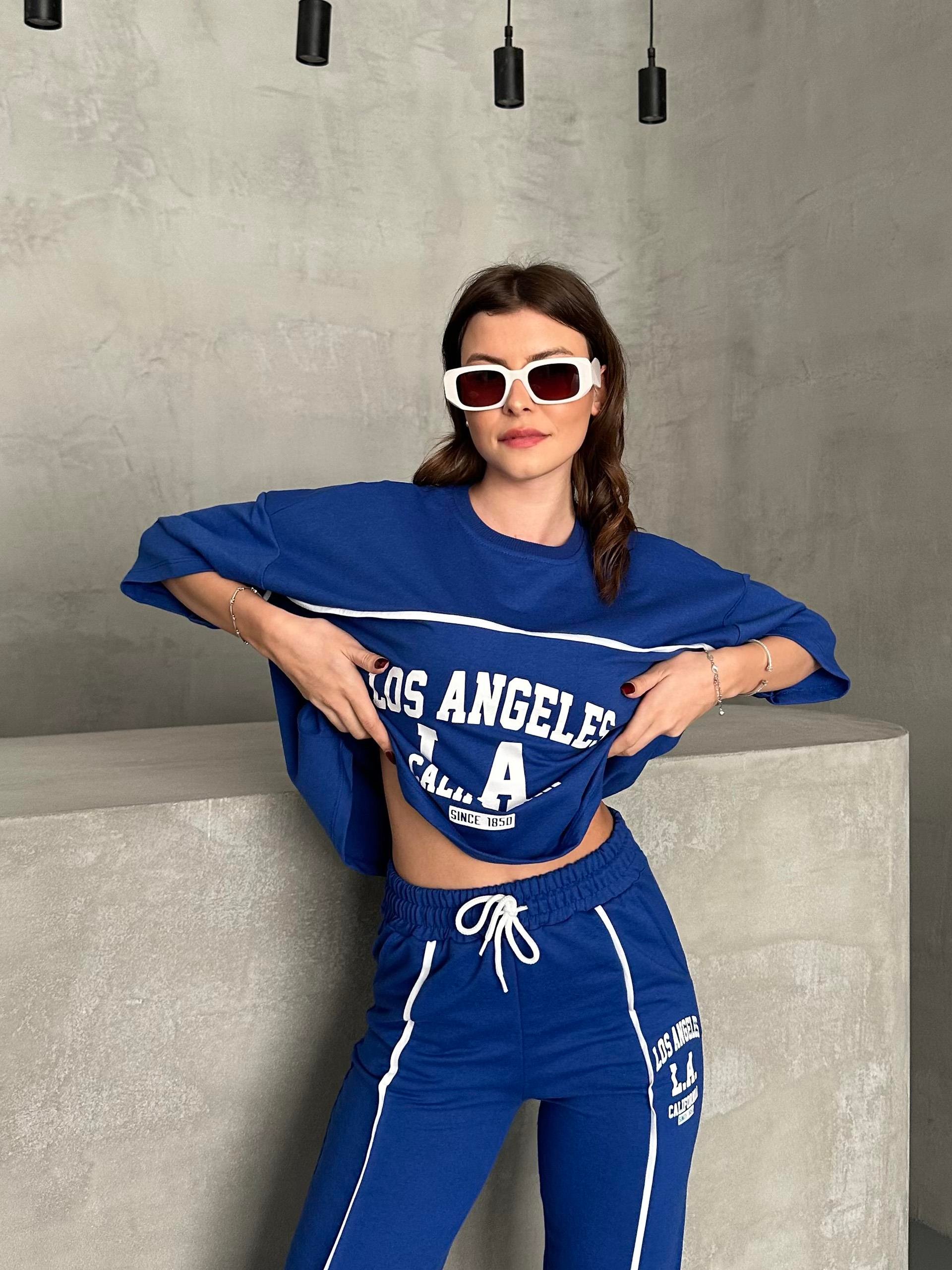 Los Angeles Baskılı Saks Mavisi Tişört Jogging Eşofman Takımı