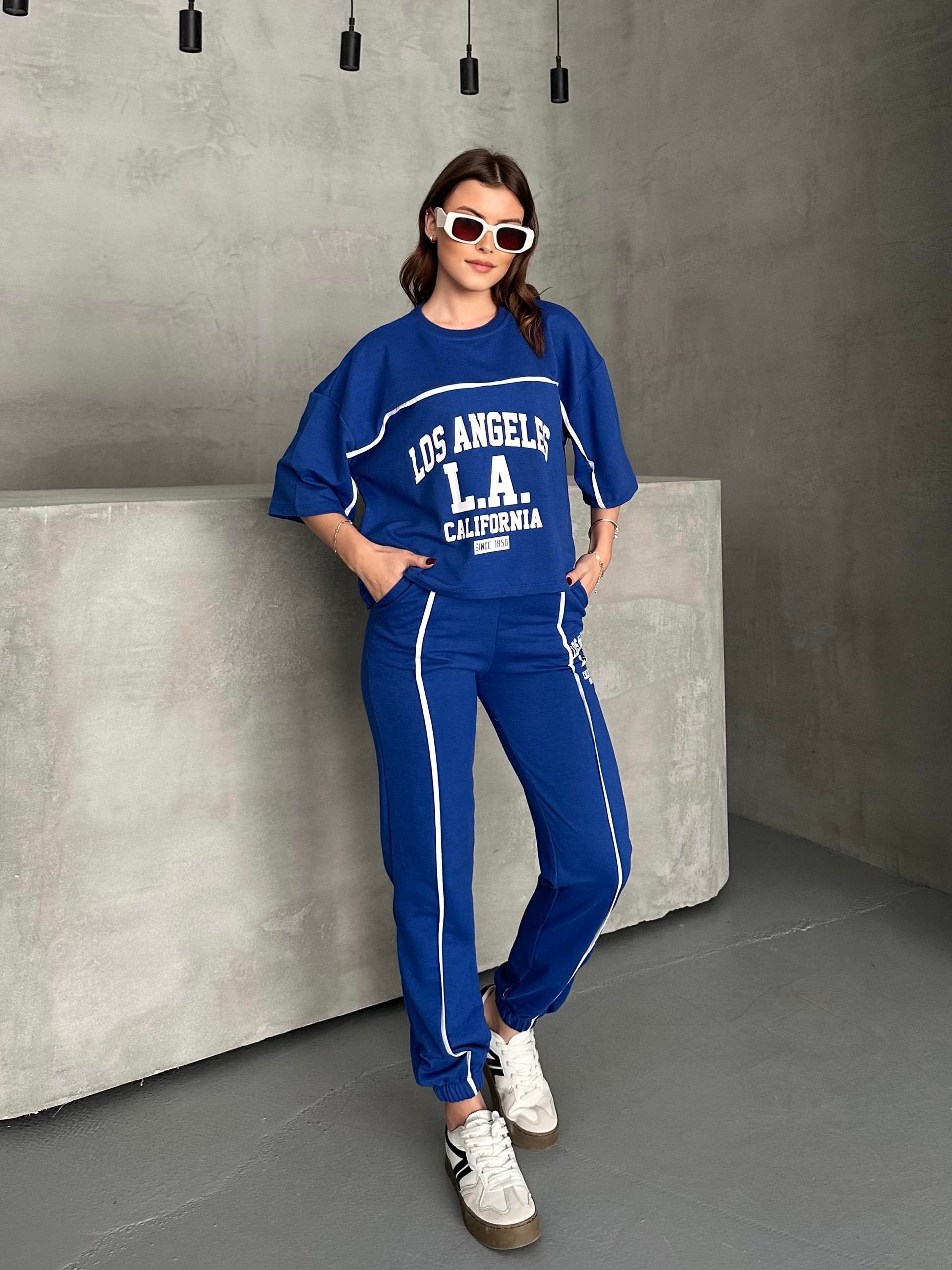 Los Angeles Baskılı Saks Mavisi Tişört Jogging Eşofman Takımı