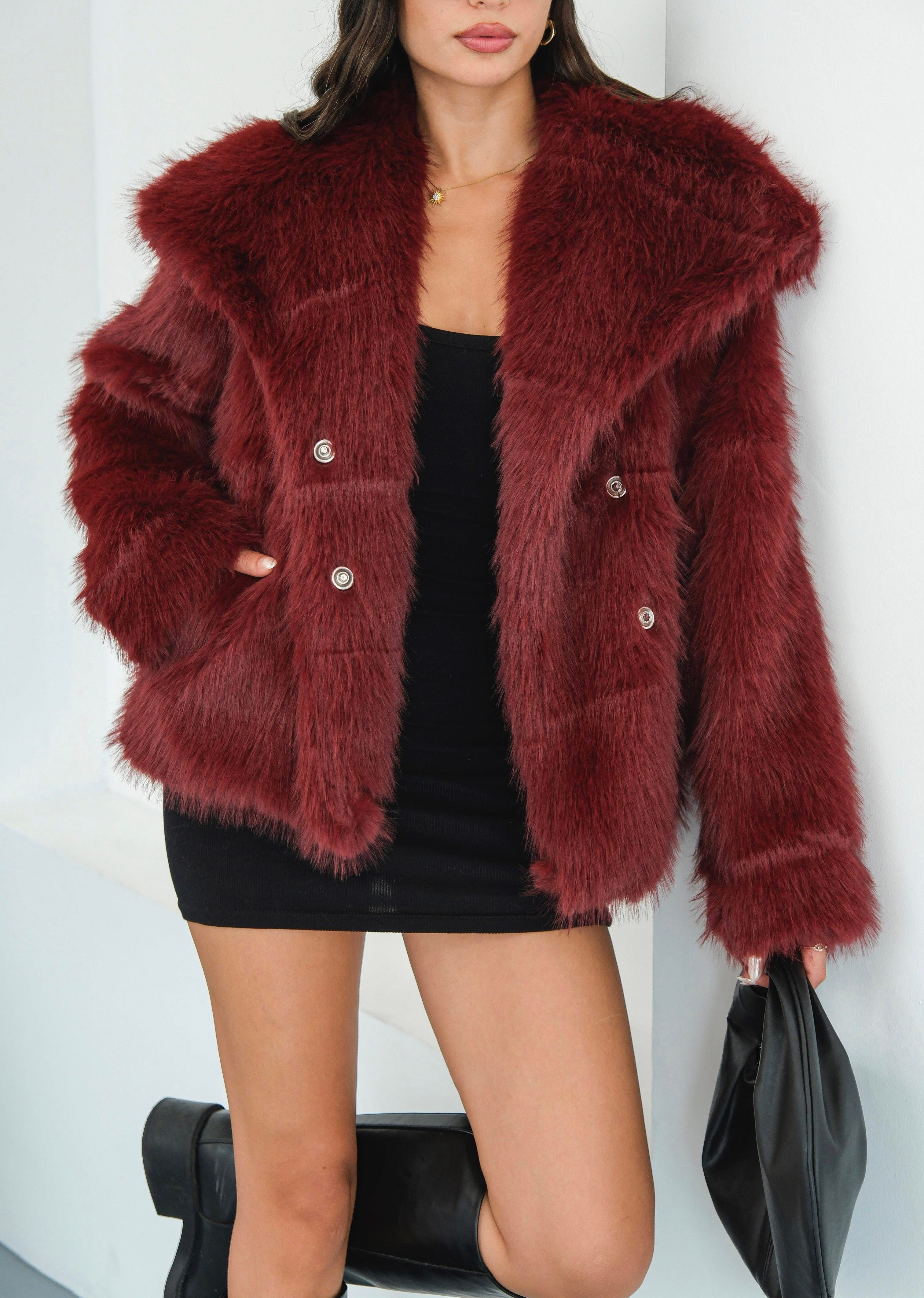 Luna Bordo Oversize Kürk Ceket