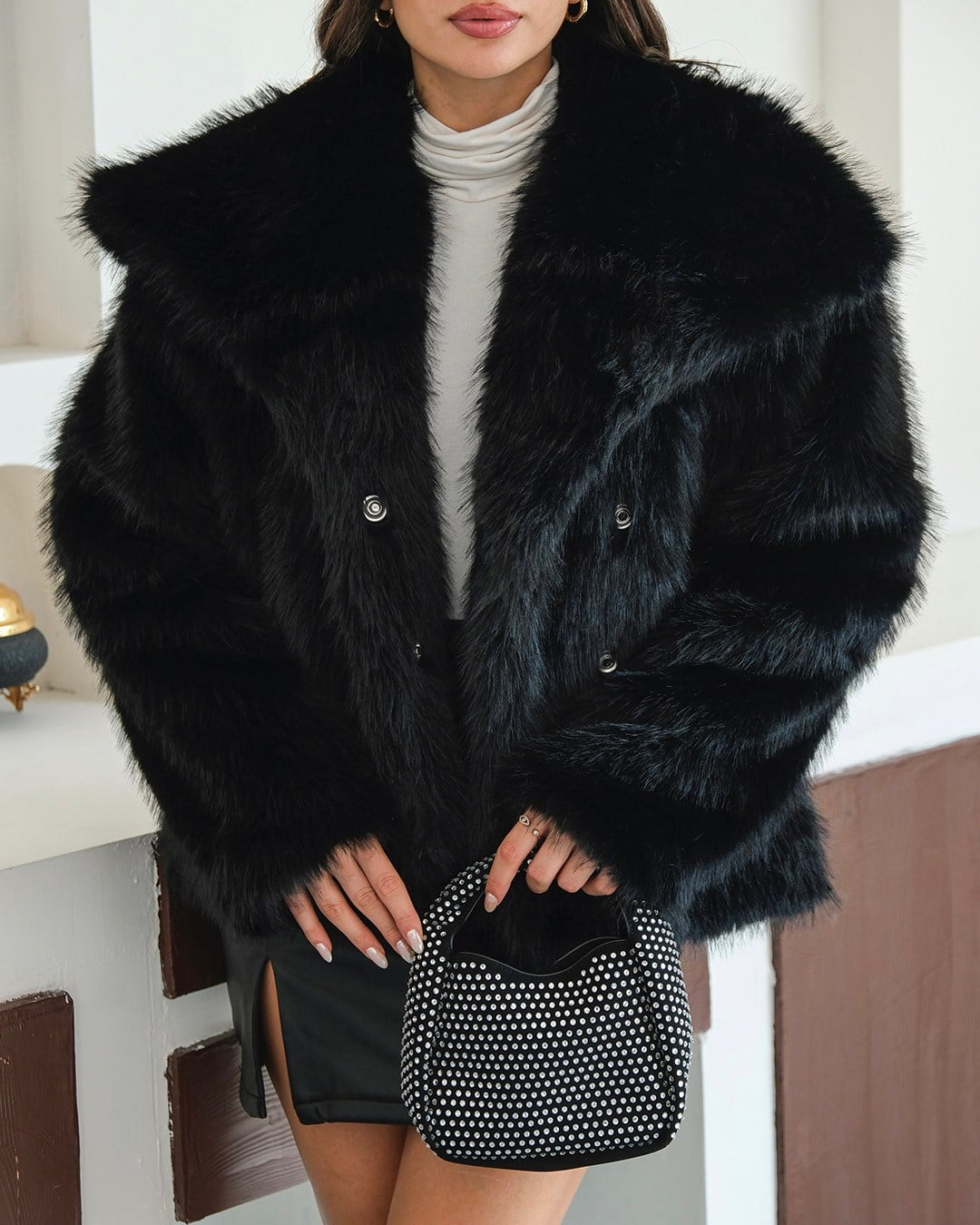 Luna Siyah Oversize Kürk Ceket