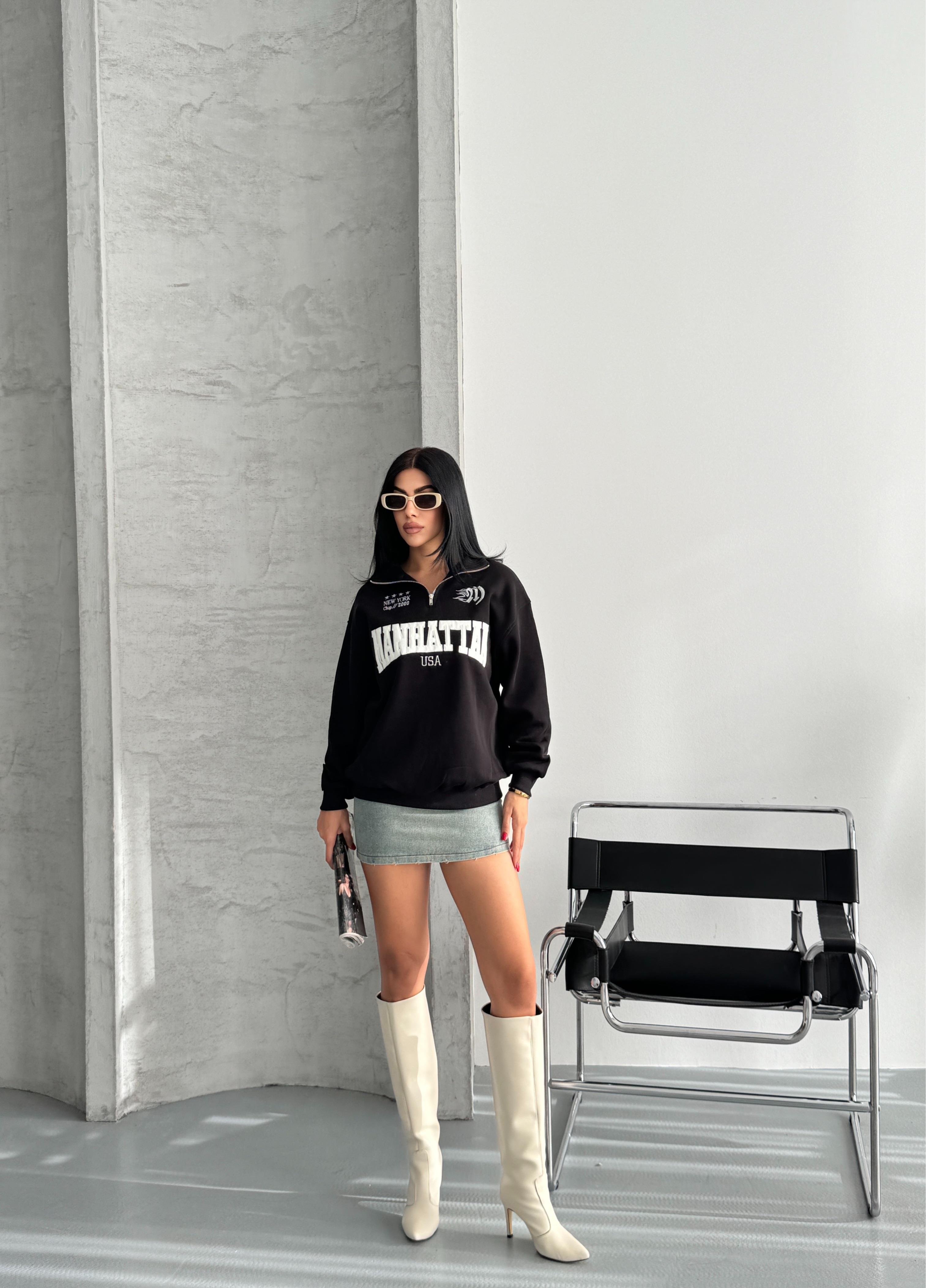 Manhattan Unisex Siyah Sweatshirt