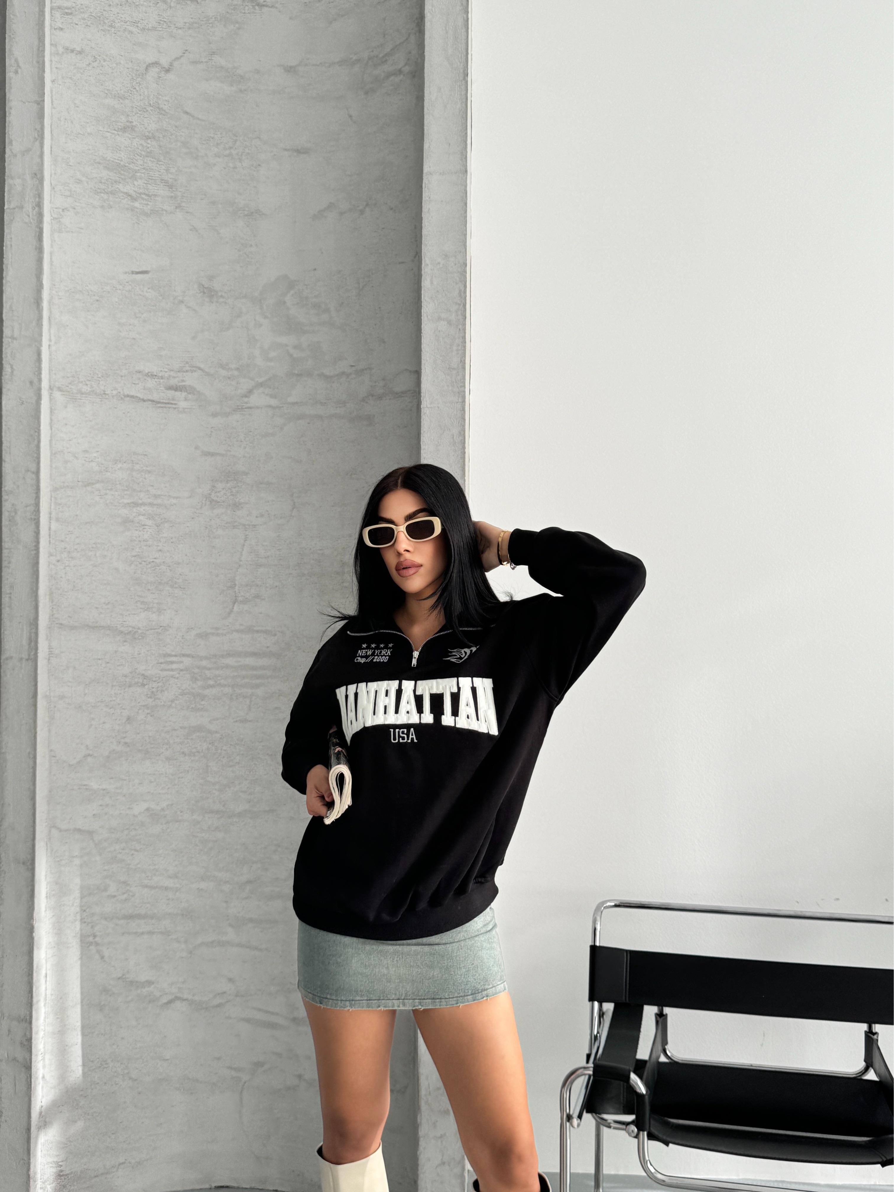 Manhattan Unisex Siyah Sweatshirt