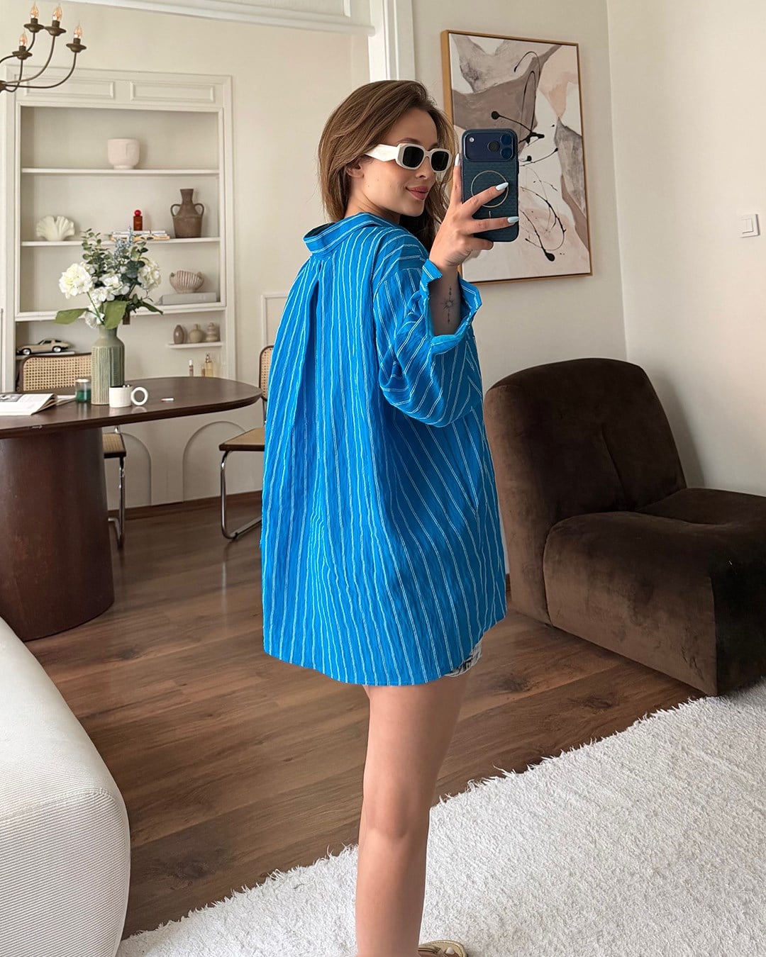 Mavi Çizgili Oversize Gömlek