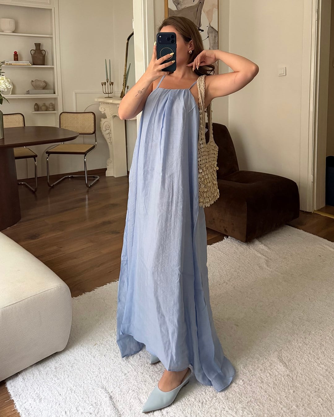 Mavi Halter Yaka Maxi Elbise