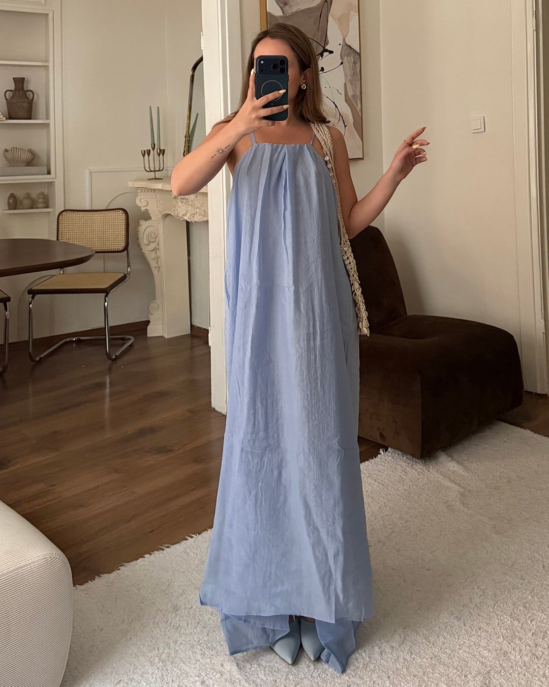 Mavi Halter Yaka Maxi Elbise