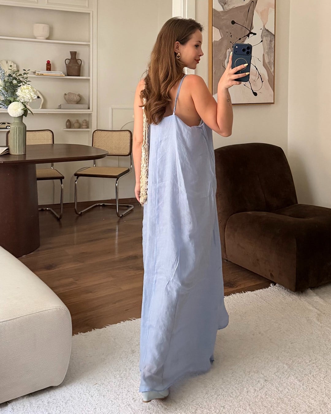 Mavi Halter Yaka Maxi Elbise