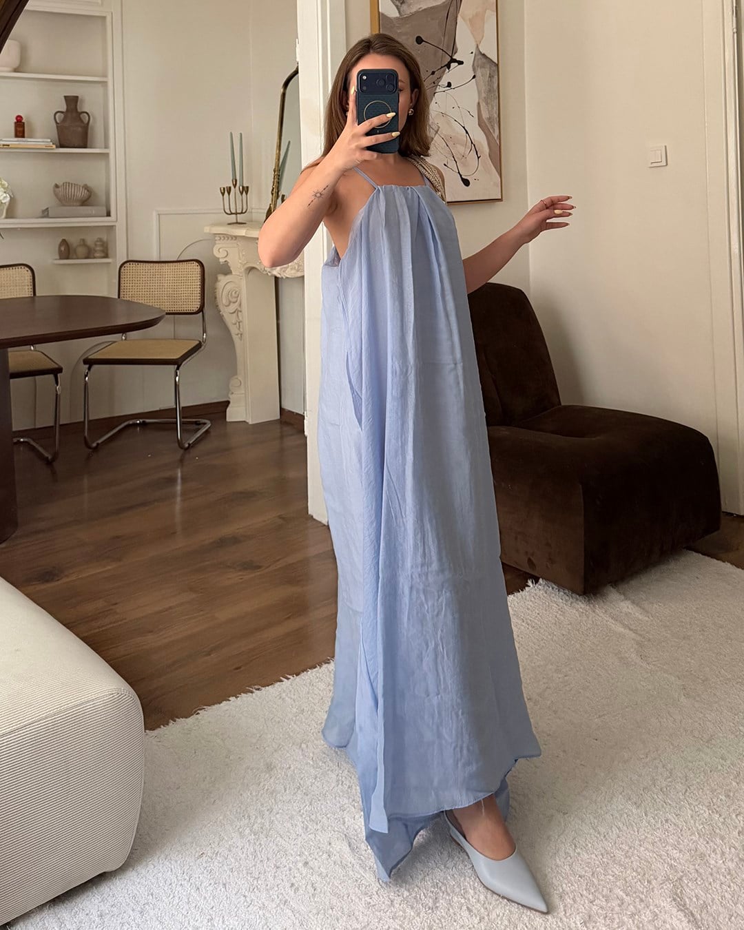 Mavi Halter Yaka Maxi Elbise