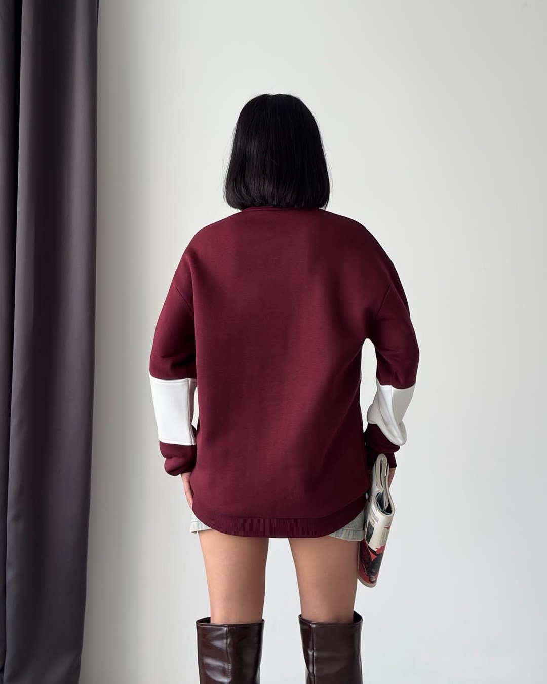 Melbourne Kabartma Nakışlı Yarım Fermuarlı Bordo Sweatshirt
