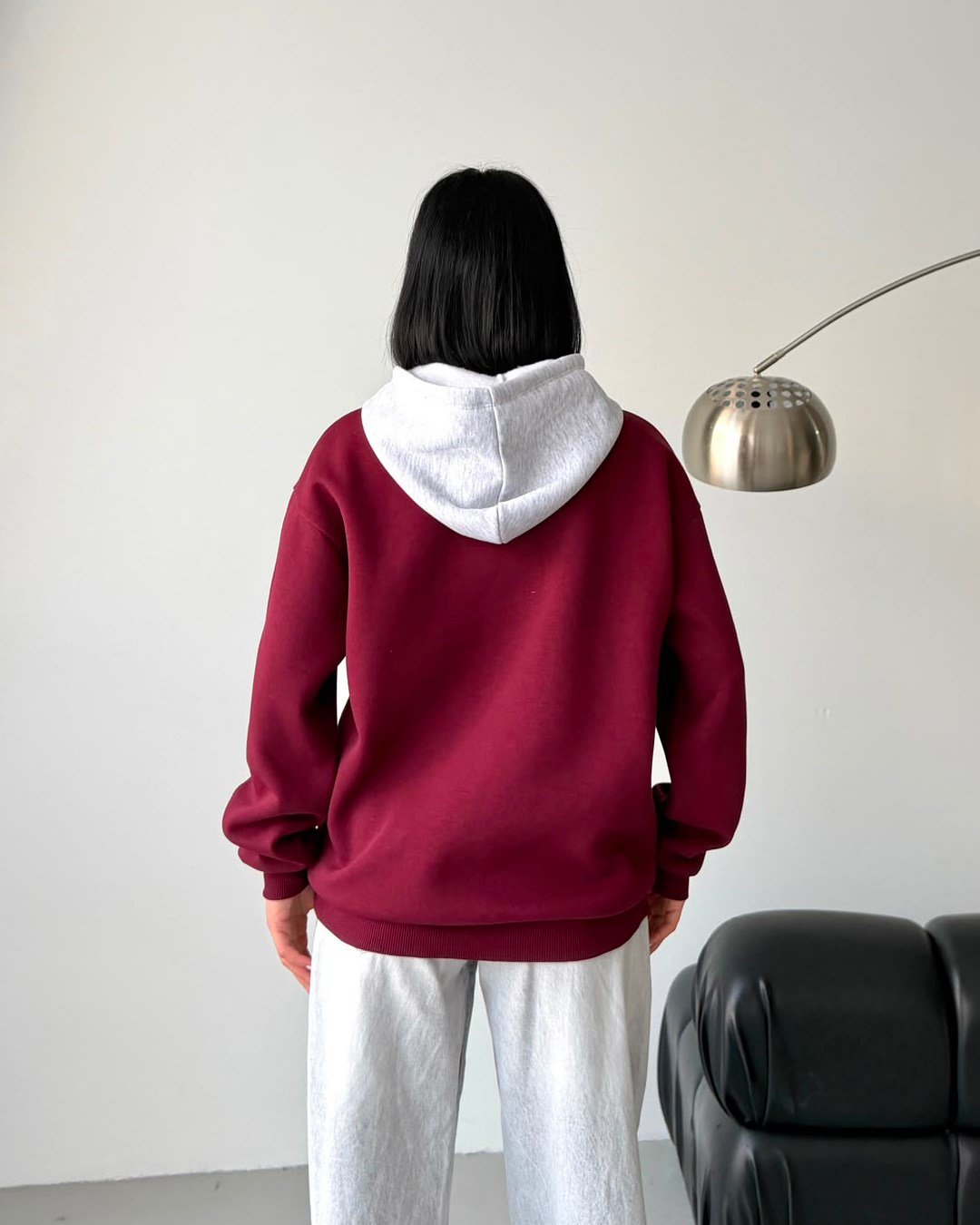 Michigan Baskılı Kapüşonlu Oversize Bordo Sweatshirt