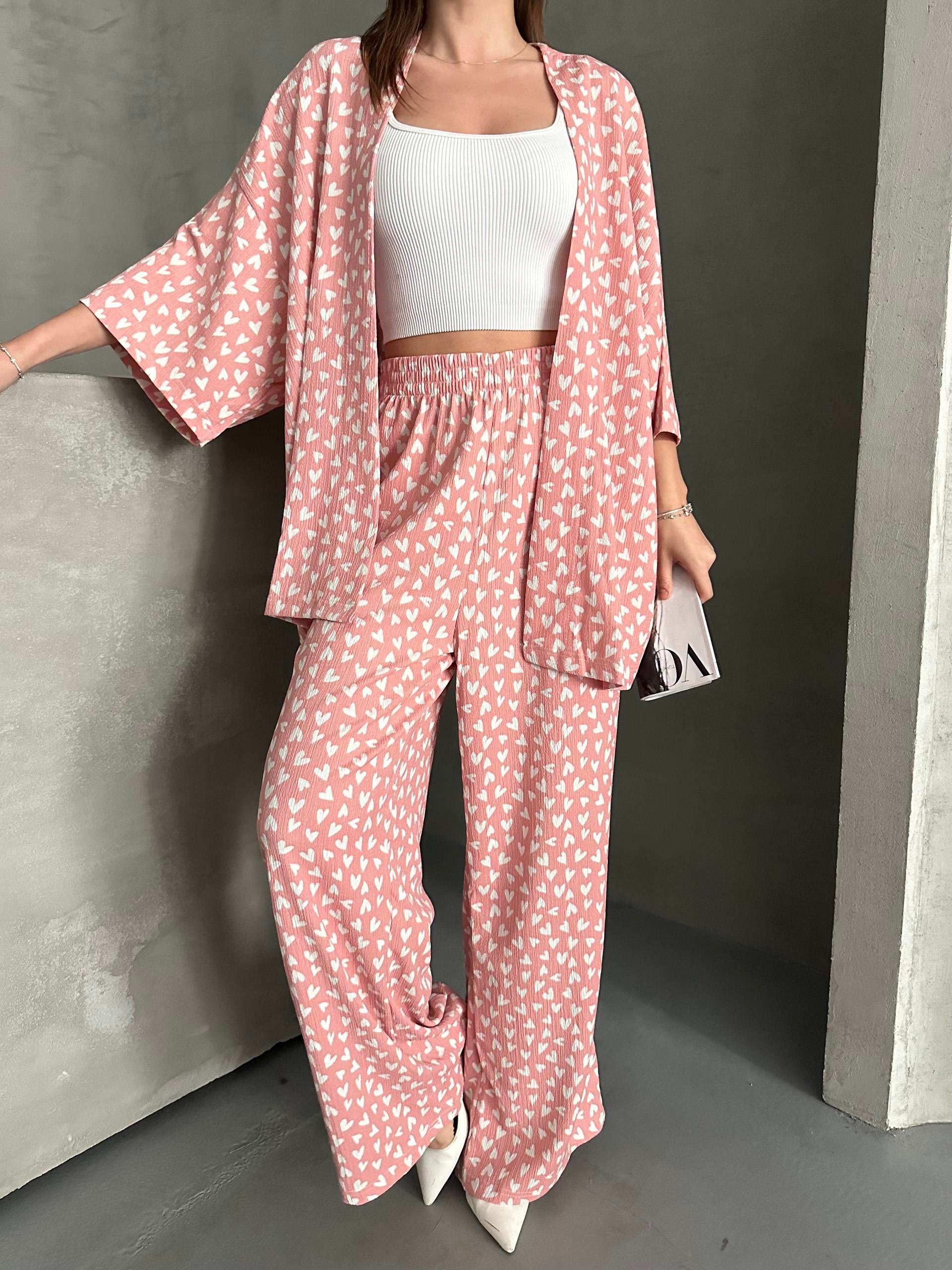 Mini Kalpli Pembe Kimono İkili Takım