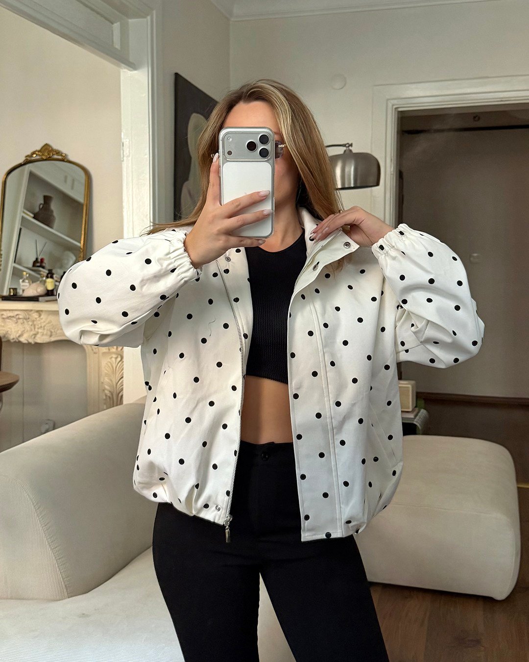 Mini Puantiyeli Bomber Ceket