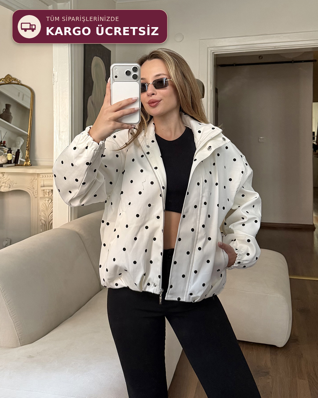 Mini Puantiyeli Bomber Ceket
