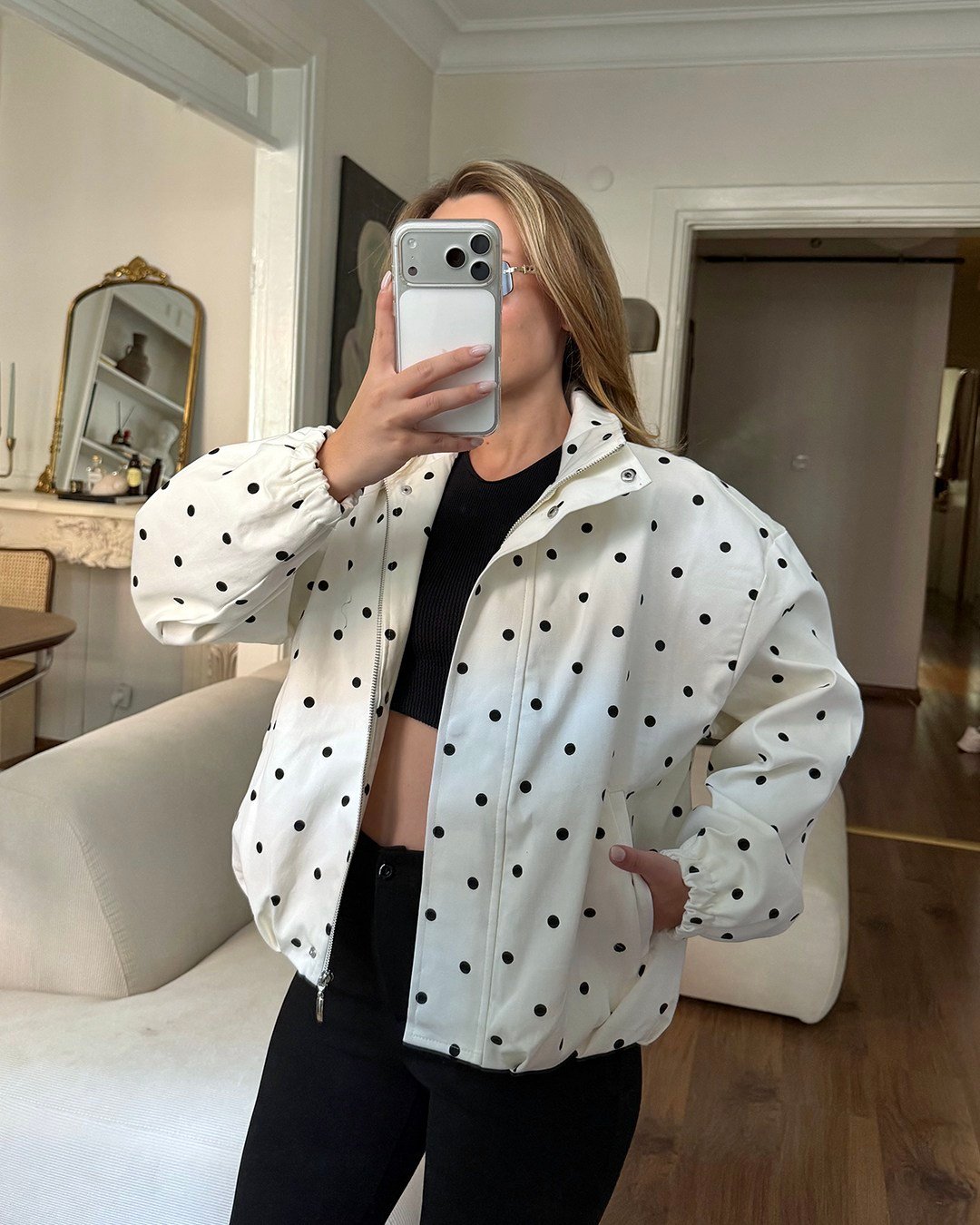 Mini Puantiyeli Bomber Ceket