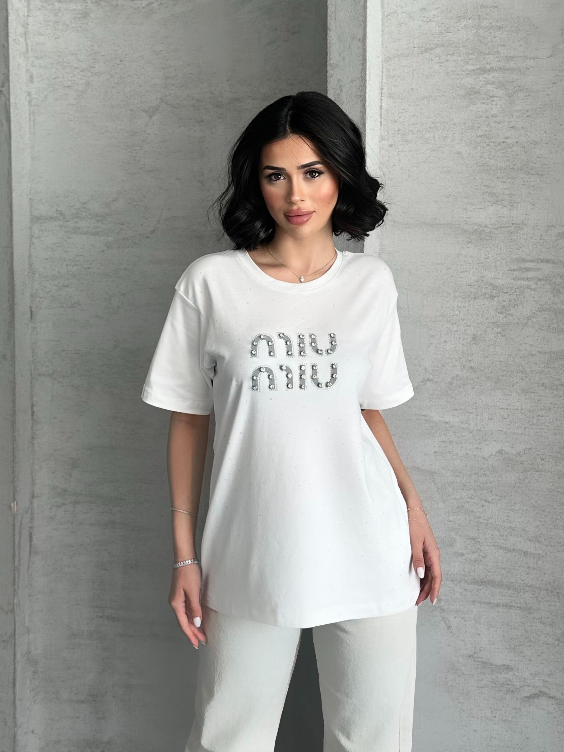 Miu Miu Taşlı Beyaz T-Shirt