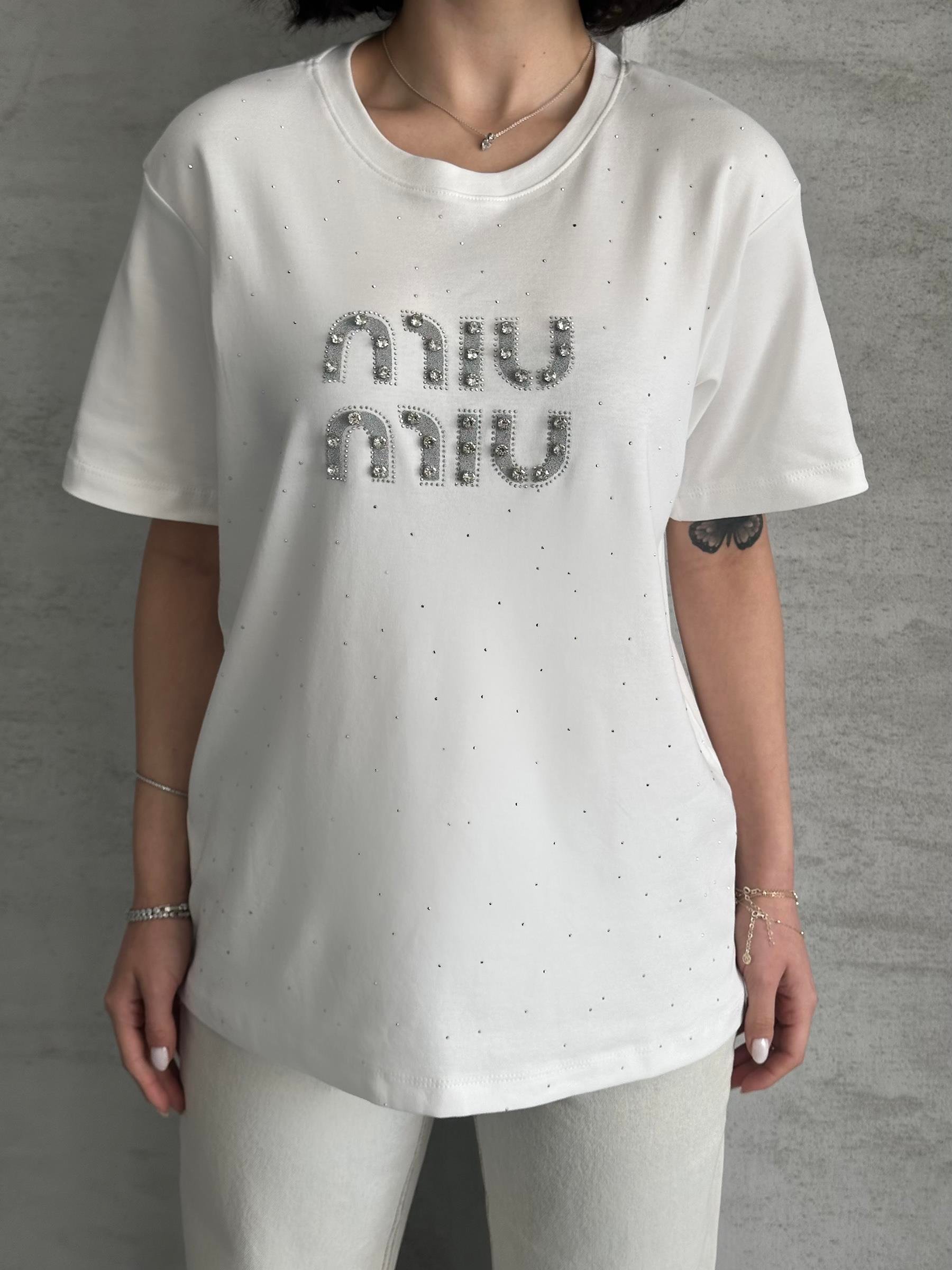 Miu Miu Taşlı Beyaz T-Shirt