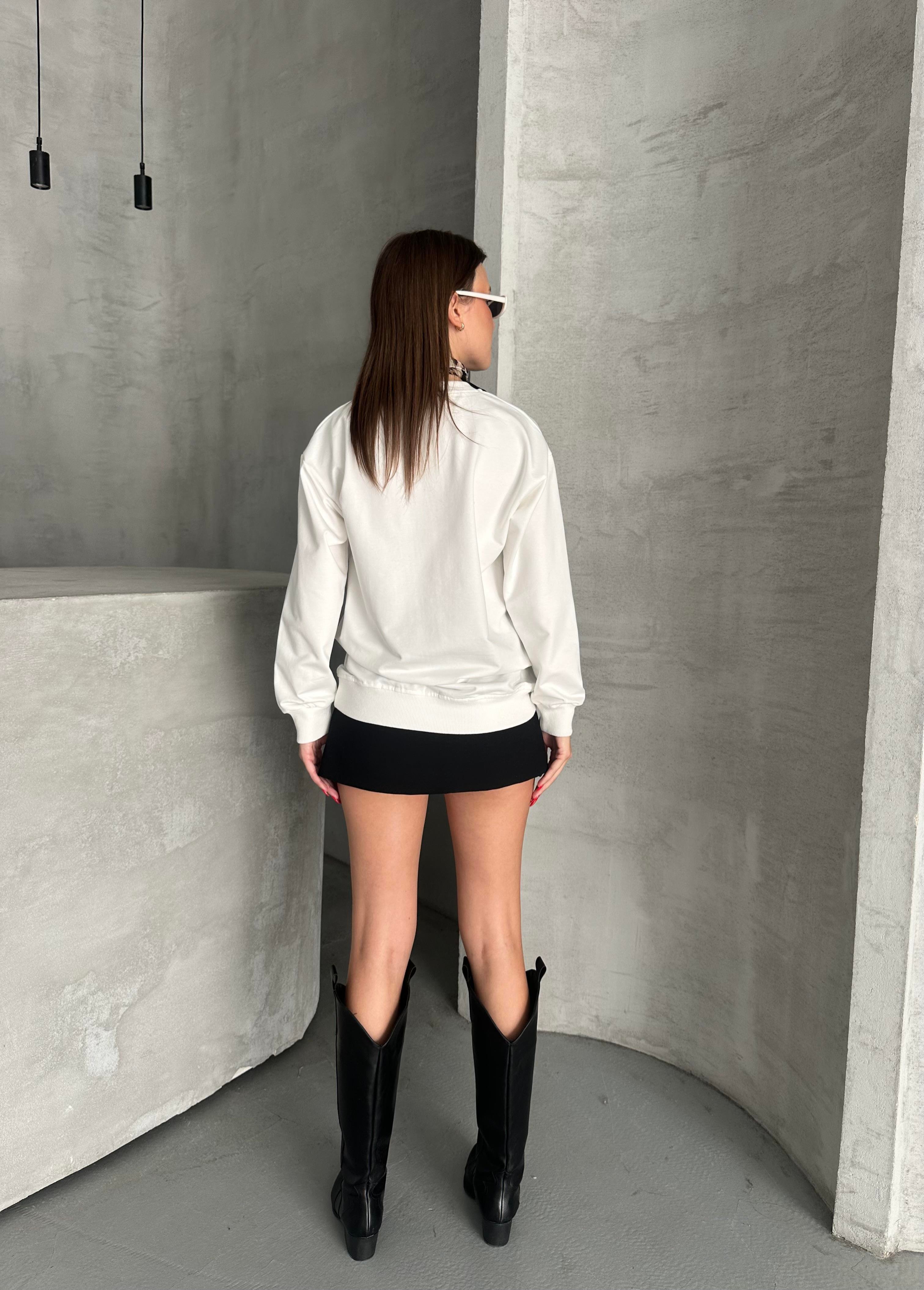 Modal Kumaş Unisex Beyaz Sweatshirt