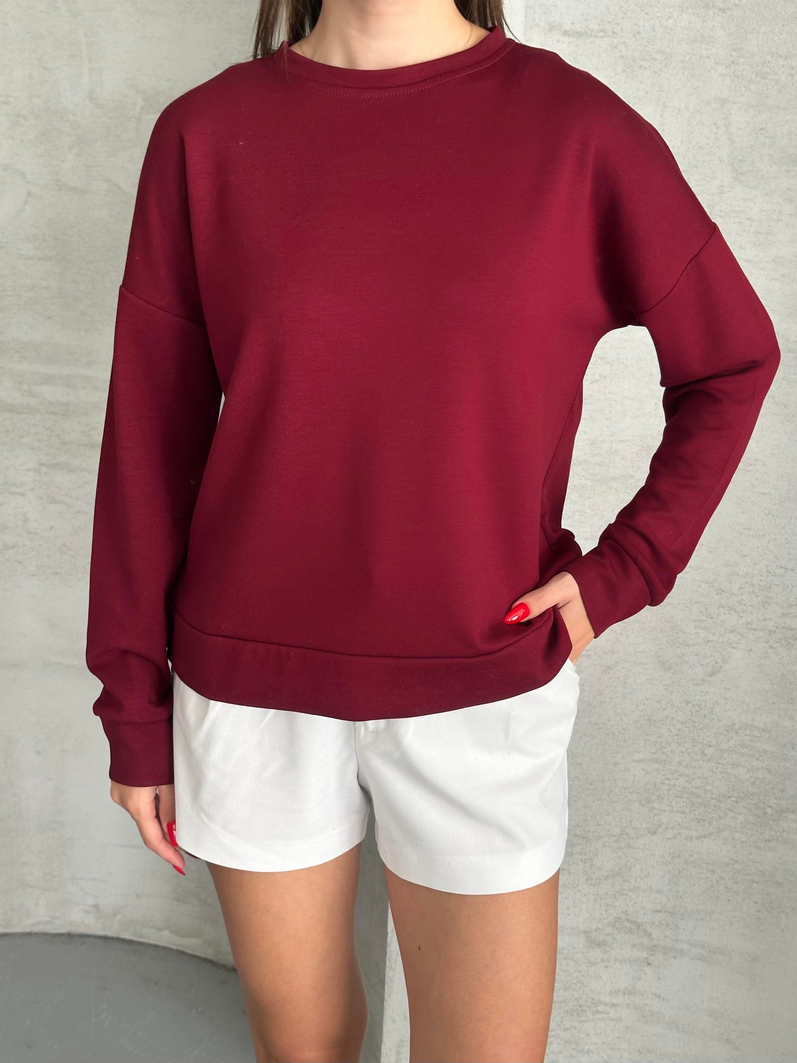 Modal Kumaş Unisex Bordo Sweatshirt