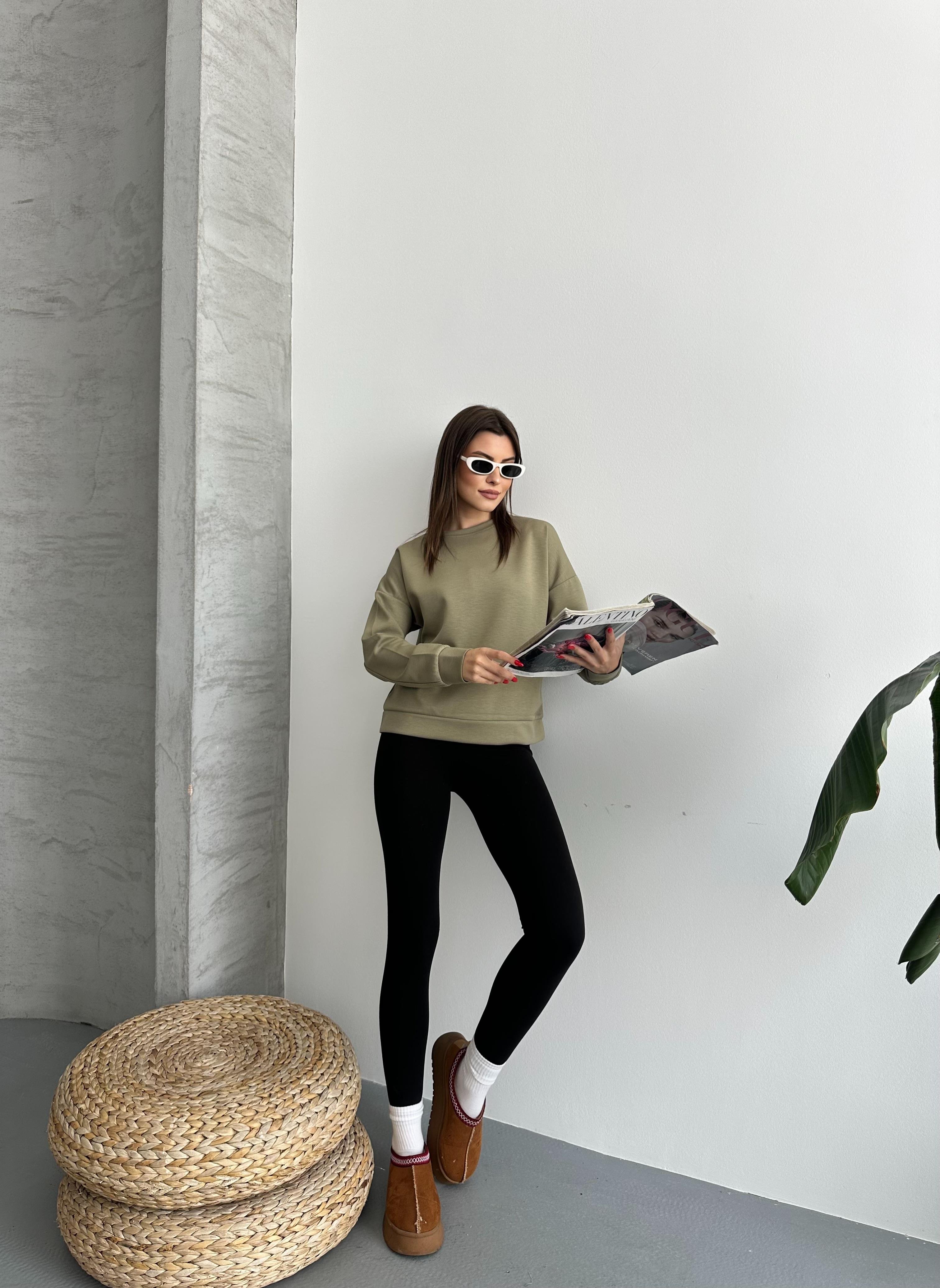 Modal Kumaş Unisex Haki Sweatshirt