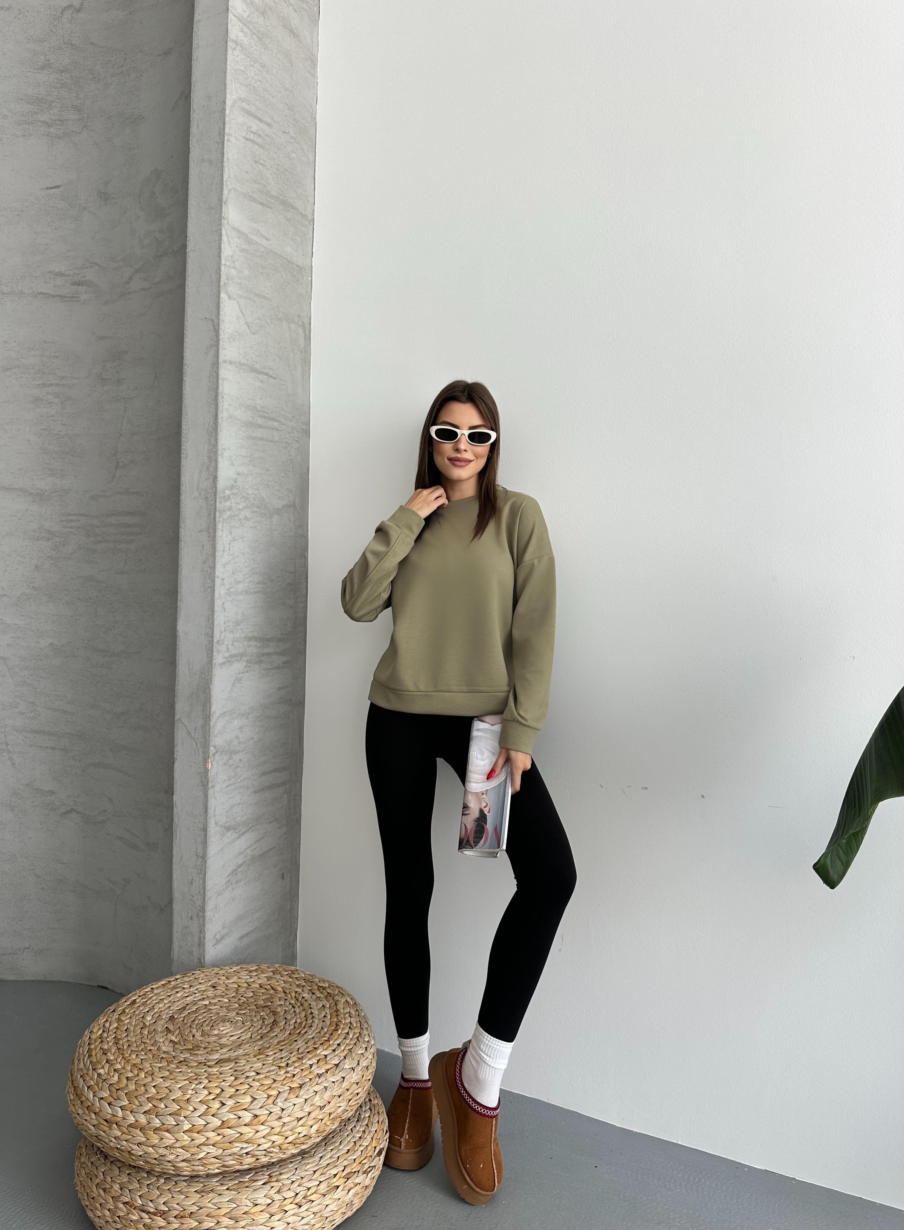 Modal Kumaş Unisex Haki Sweatshirt