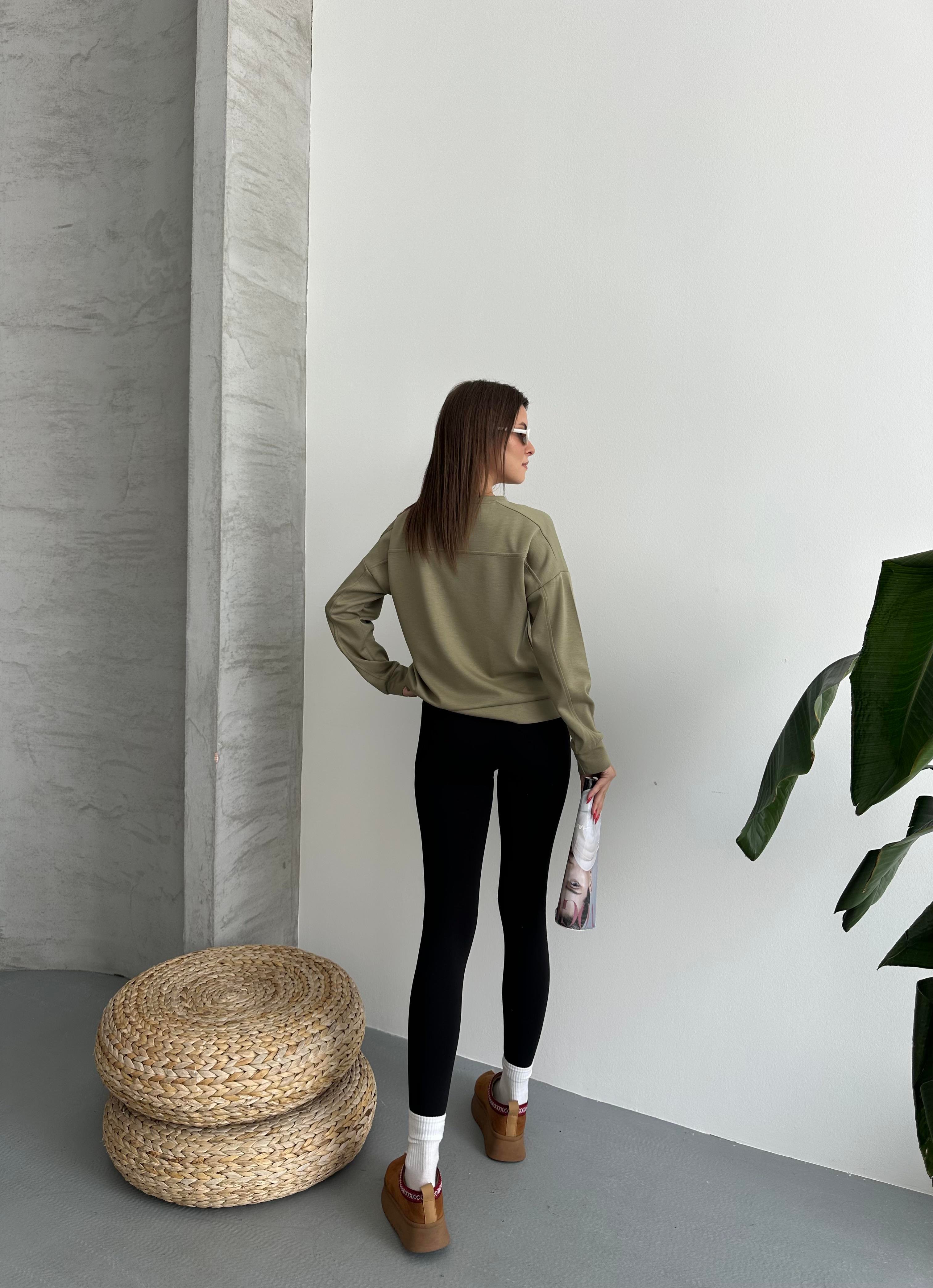 Modal Kumaş Unisex Haki Sweatshirt