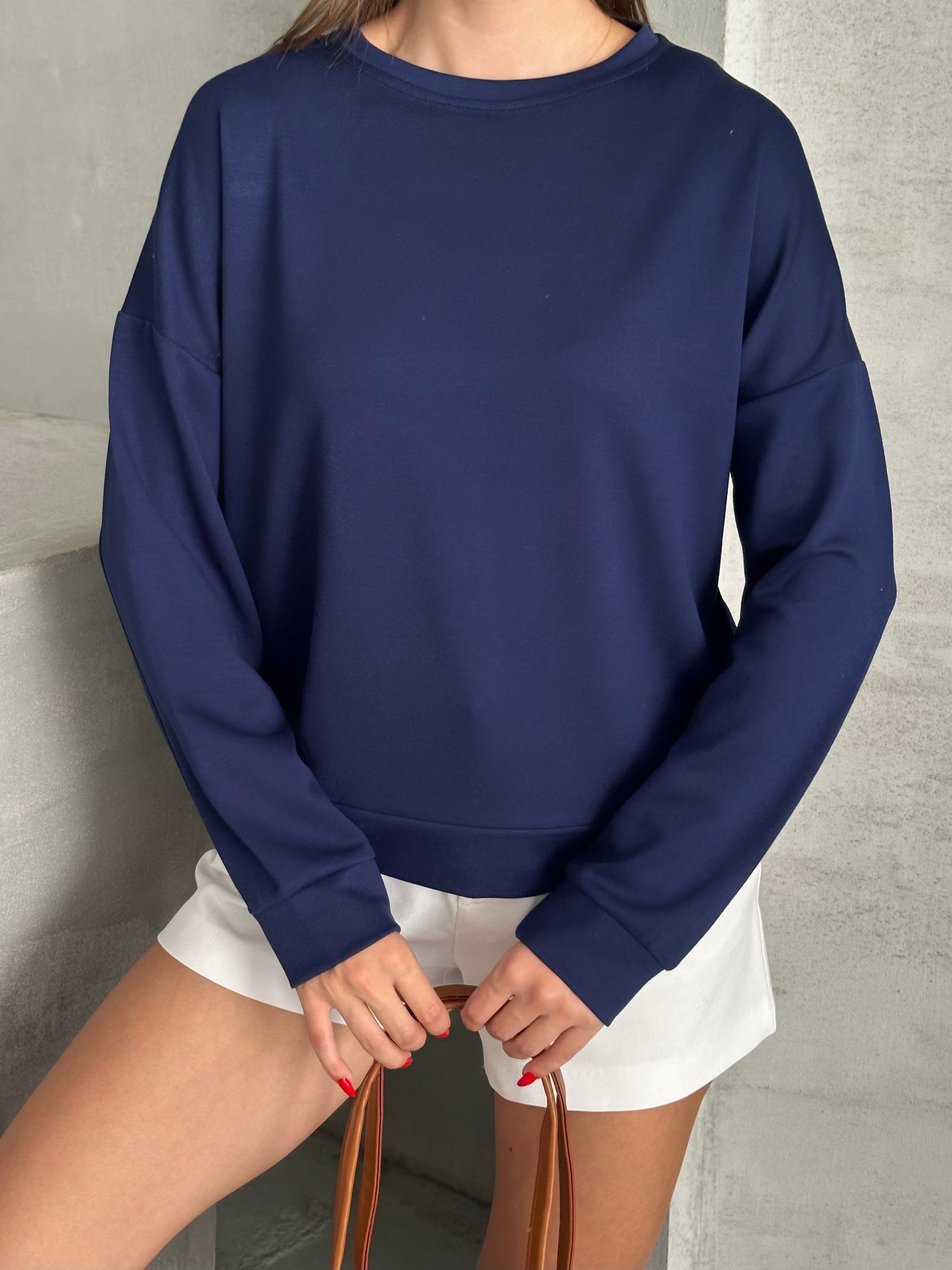Modal Kumaş Unisex Lacivert Sweatshirt