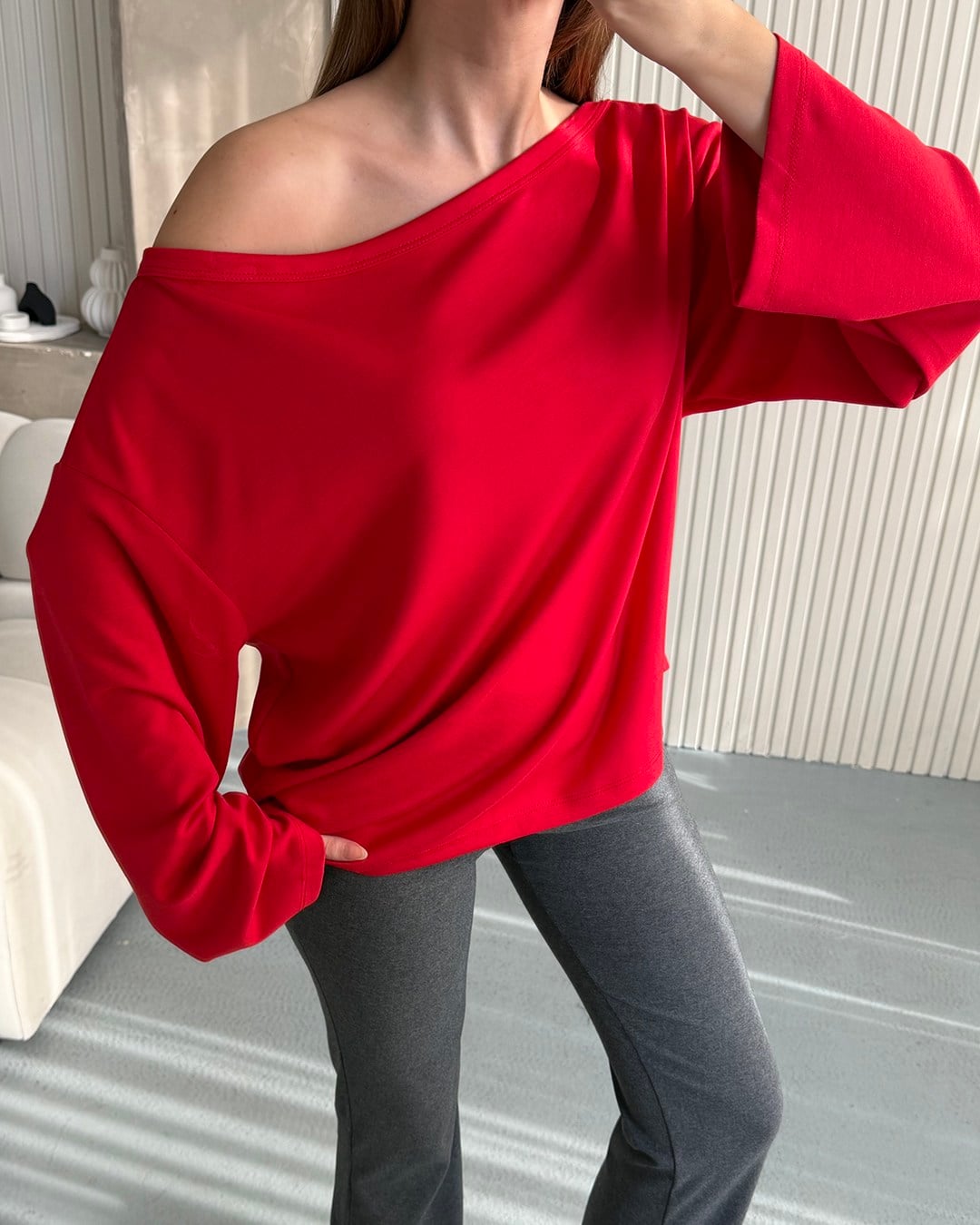 Mona Kayık Yaka Kırmızı Sweatshirt