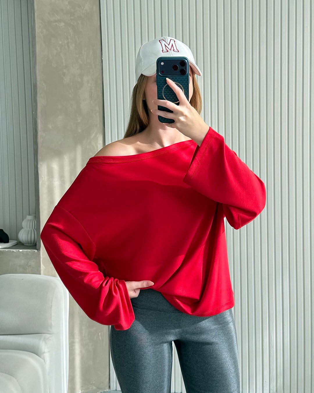 Mona Kayık Yaka Kırmızı Sweatshirt