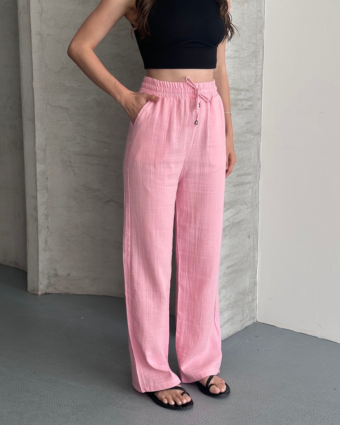 Müslin Pembe Palazzo Pantolon
