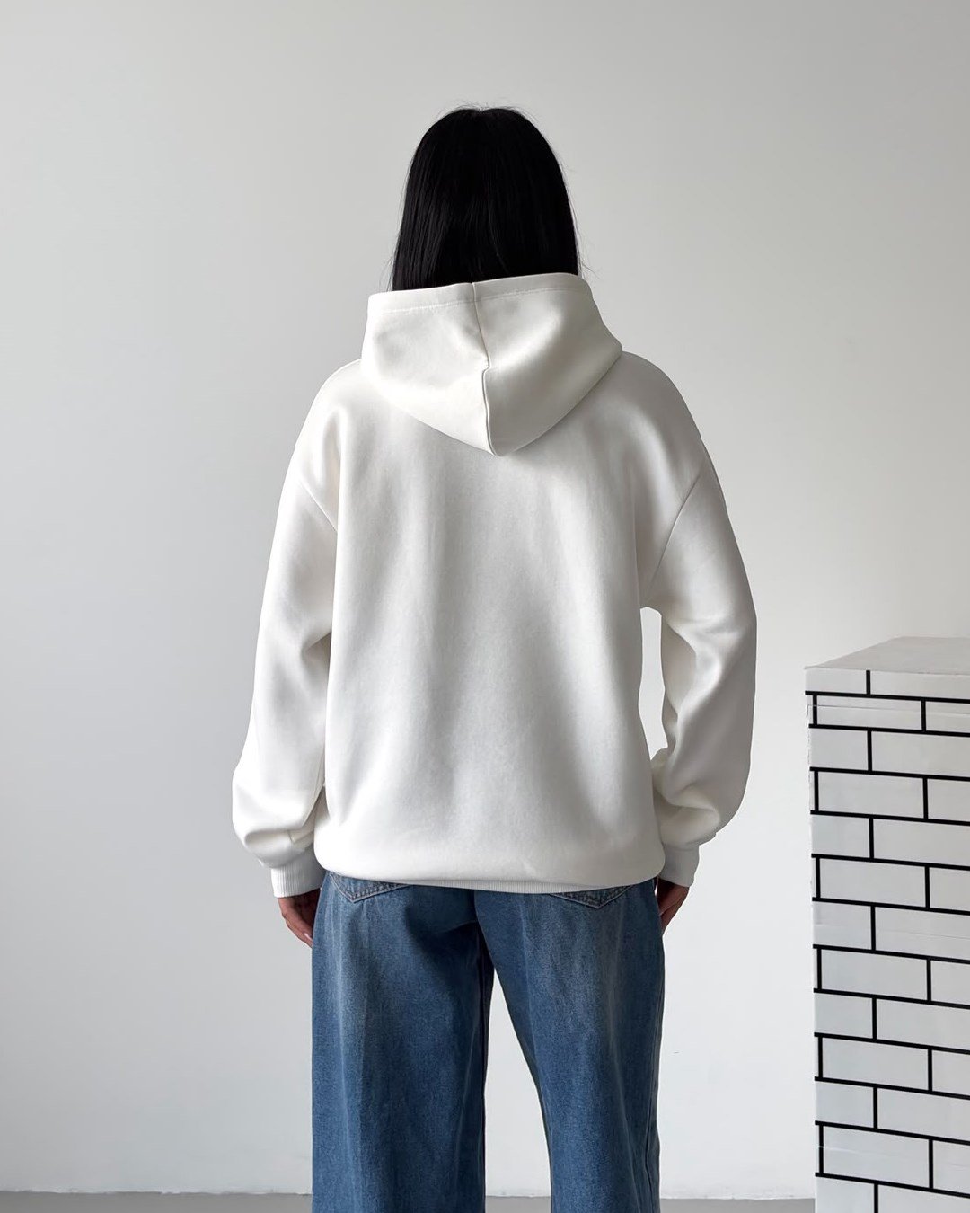 New York Oversize Kapüşonlu Beyaz Sweatshirt