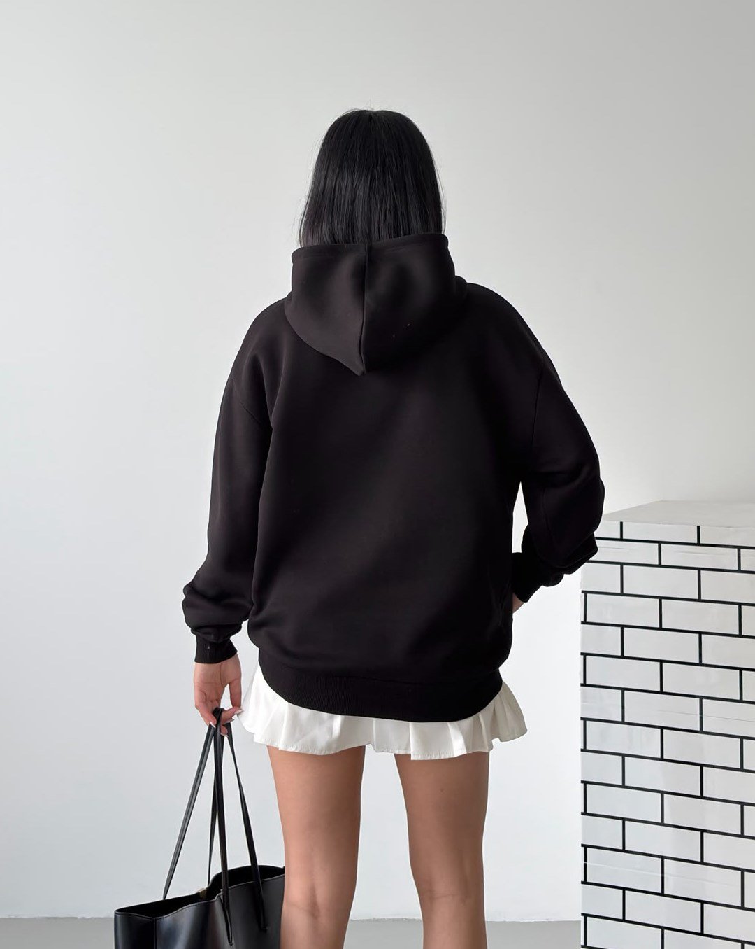 New York Oversize Kapüşonlu Siyah Sweatshirt