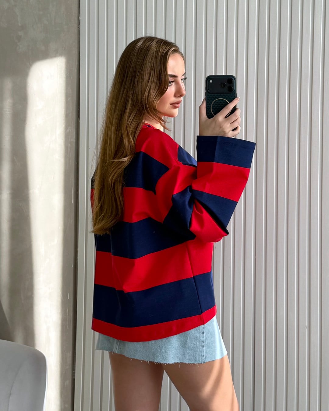 NY Star Çizgili Kırmızı Sweatshirt