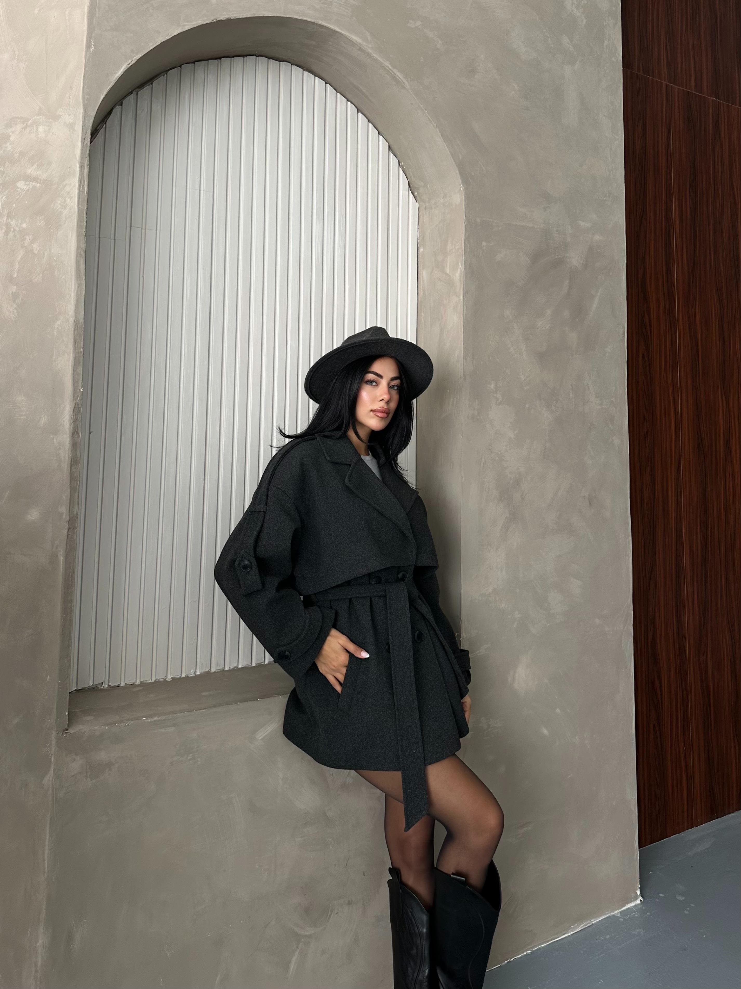 Oversize Antrasit Kaşe Kaban