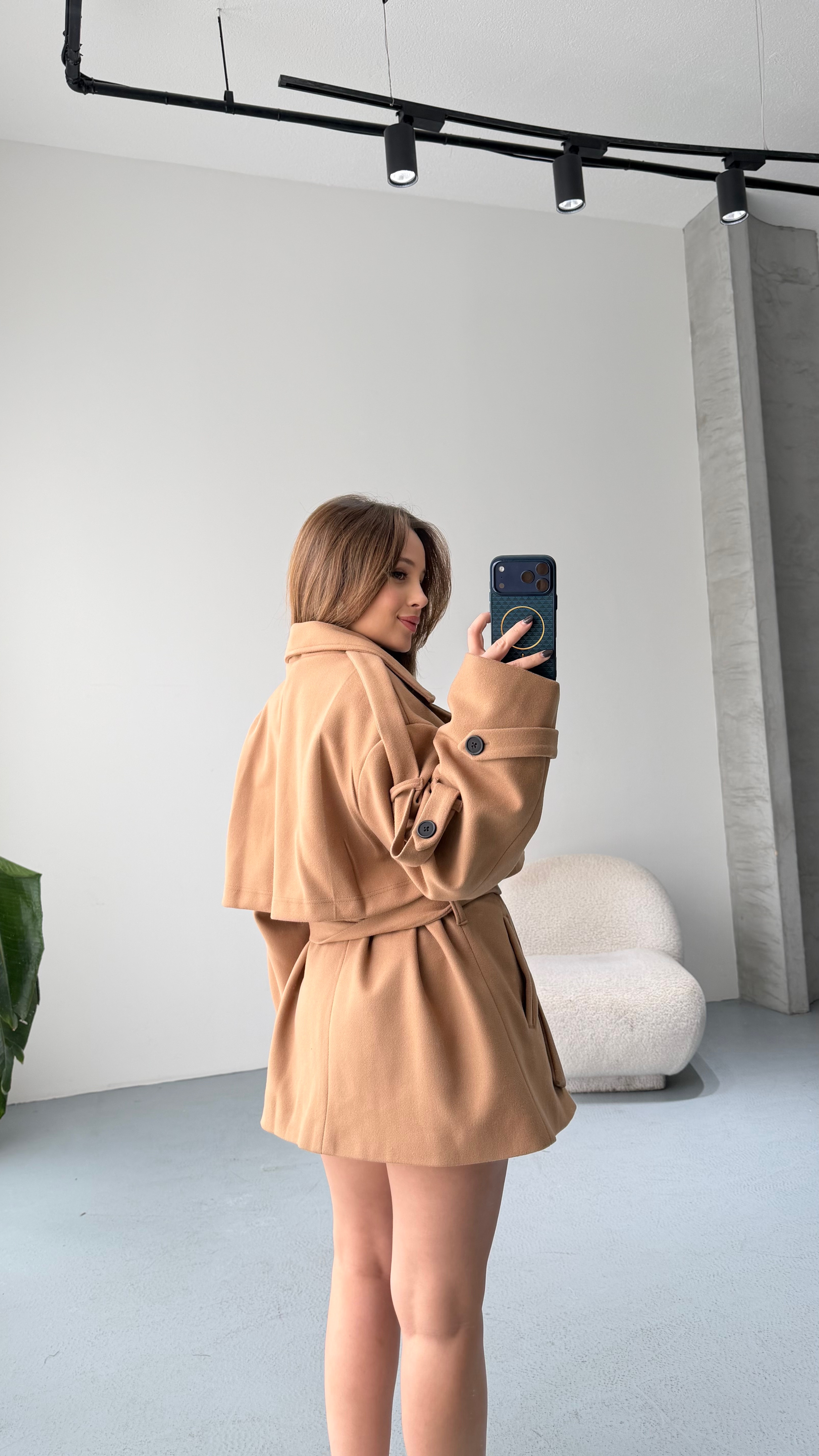 Oversize Bej Kaşe Kaban