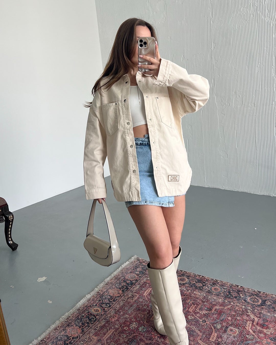 Oversize Denim Ekru Gömlek