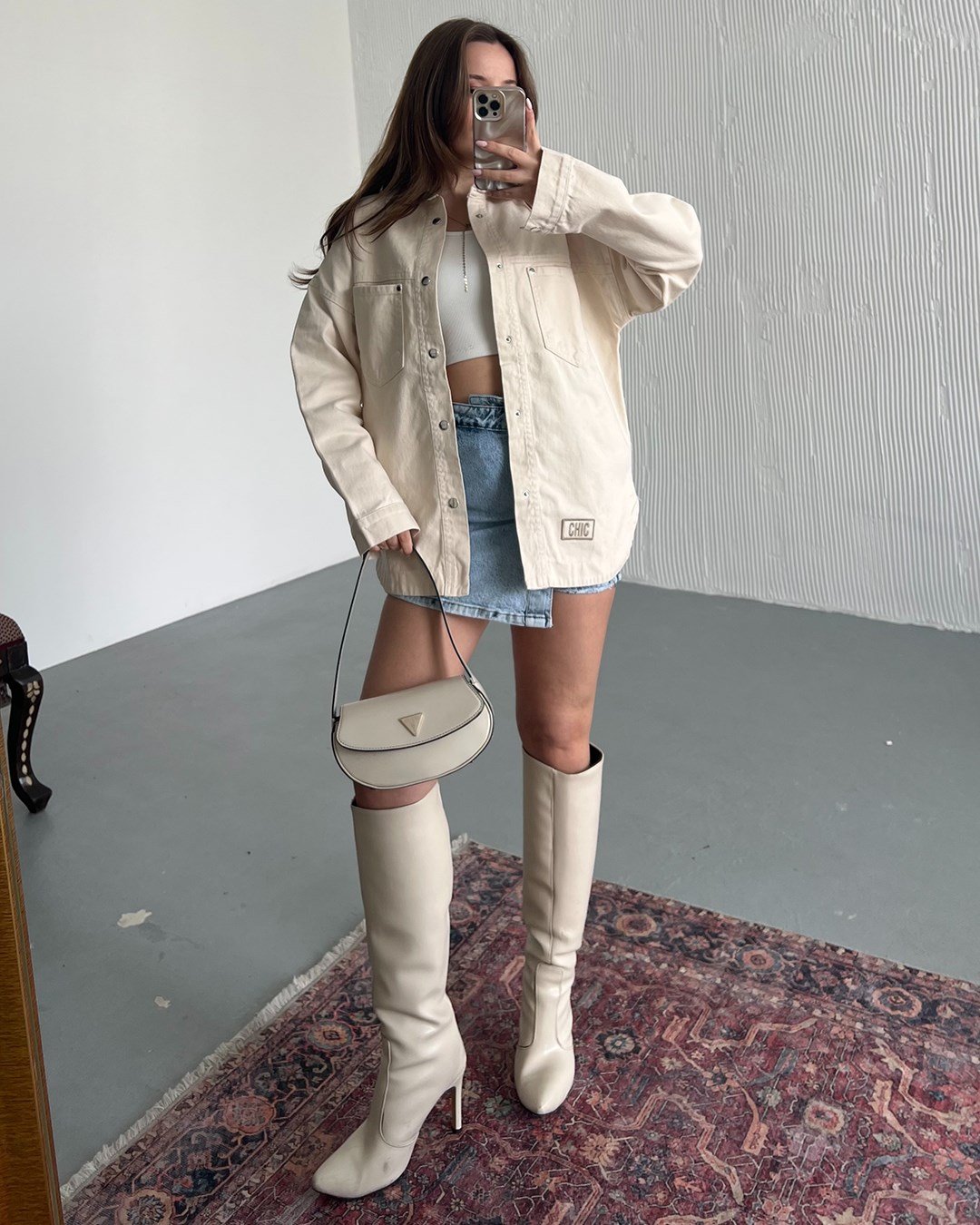 Oversize Denim Ekru Gömlek