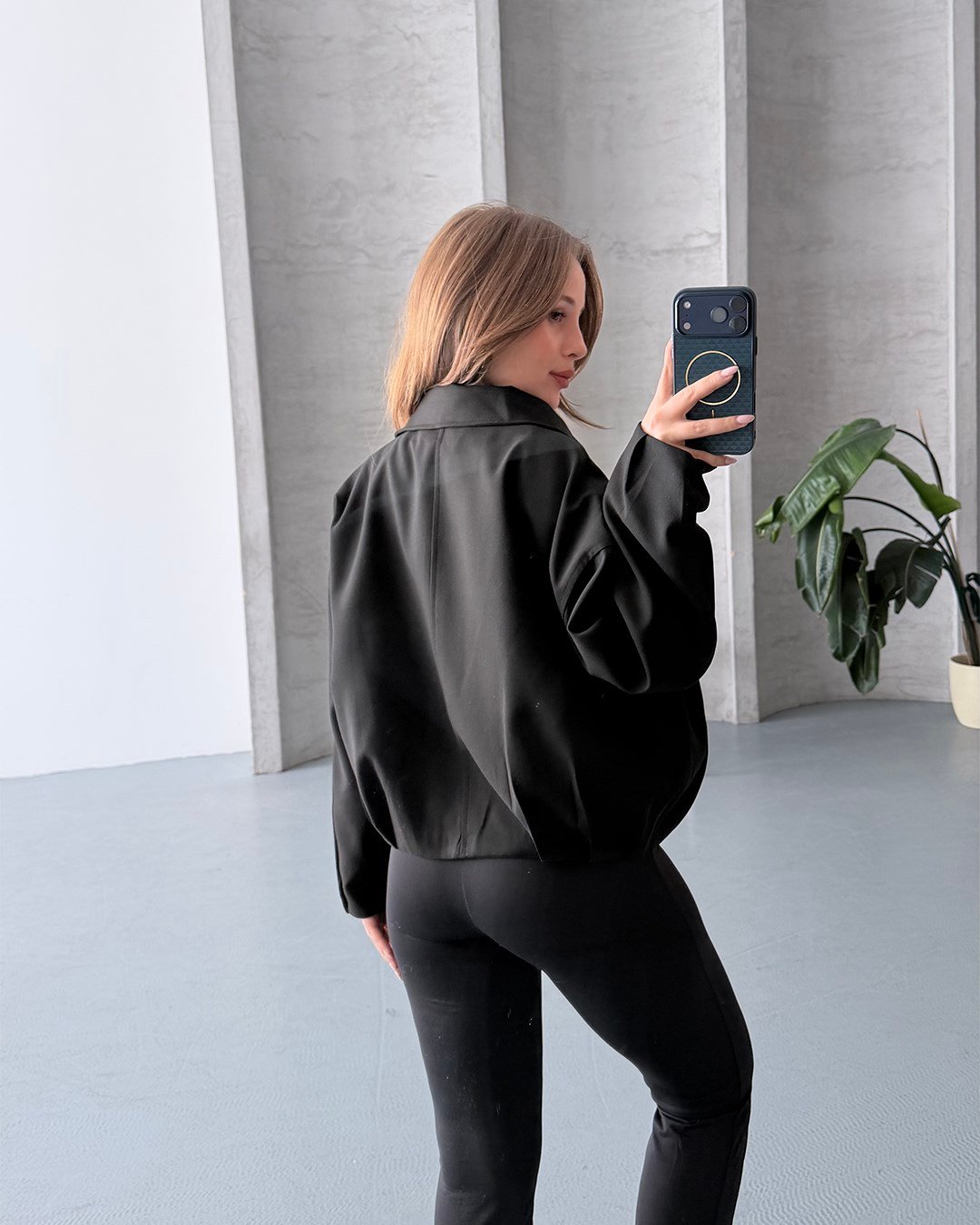 Oversize Fermuarlı Siyah Bomber Ceket