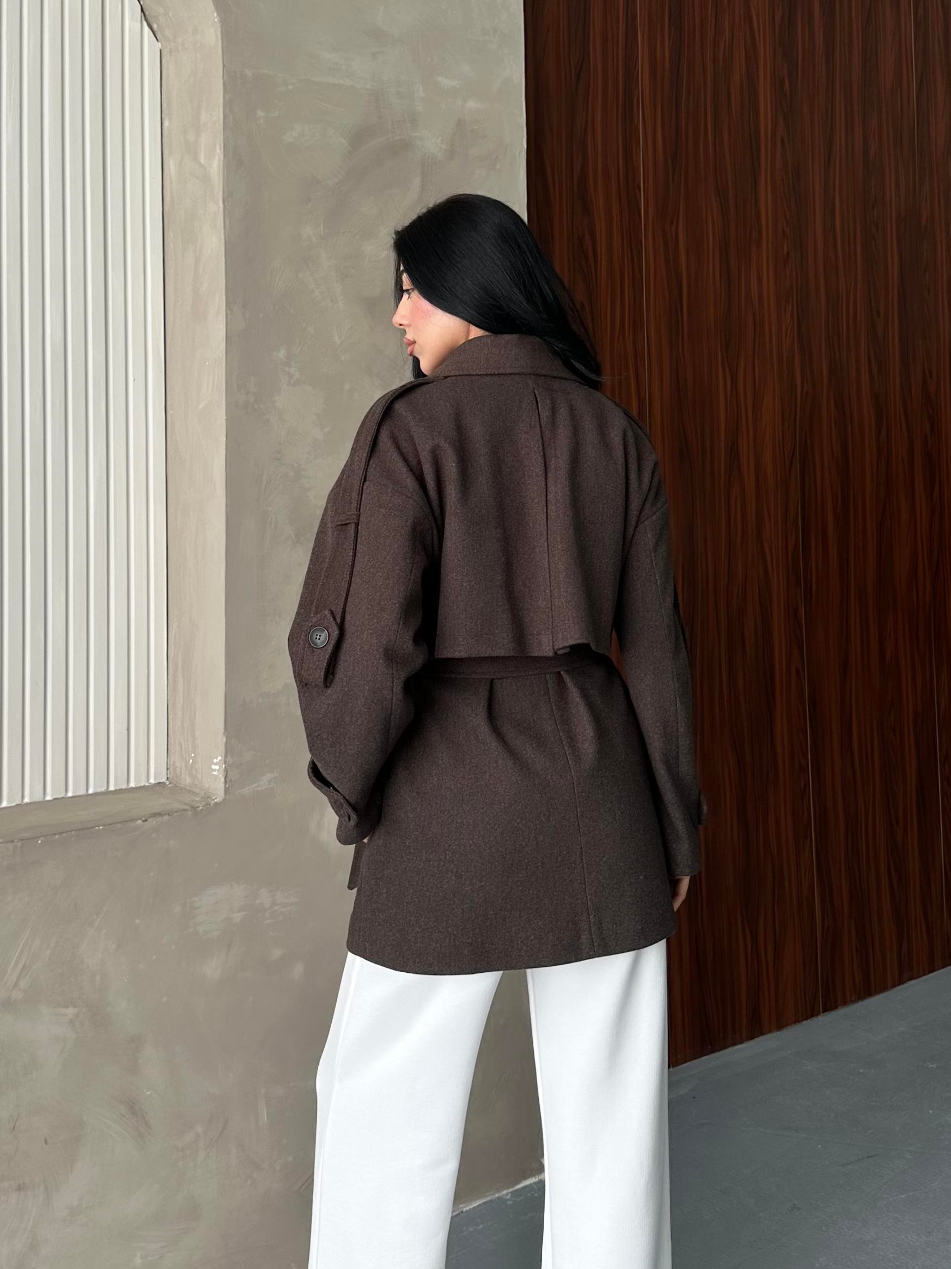 Oversize Kahverengi Kaşe Kaban