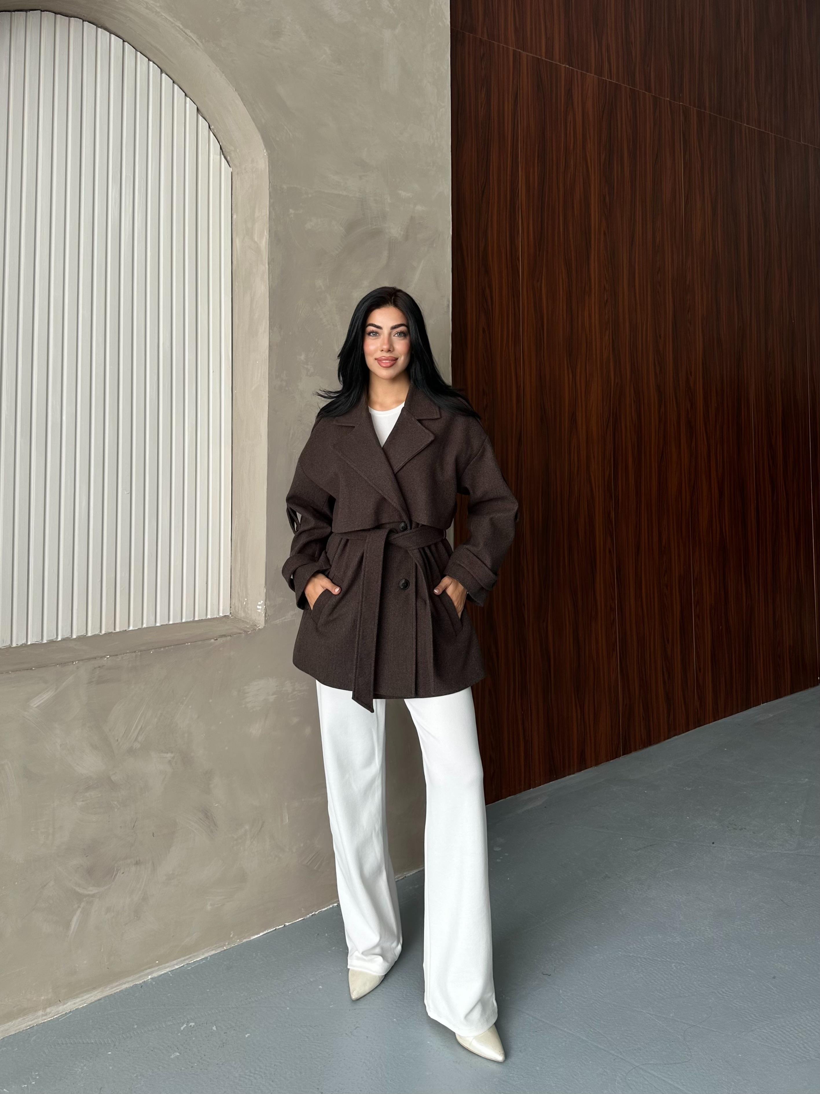 Oversize Kahverengi Kaşe Kaban