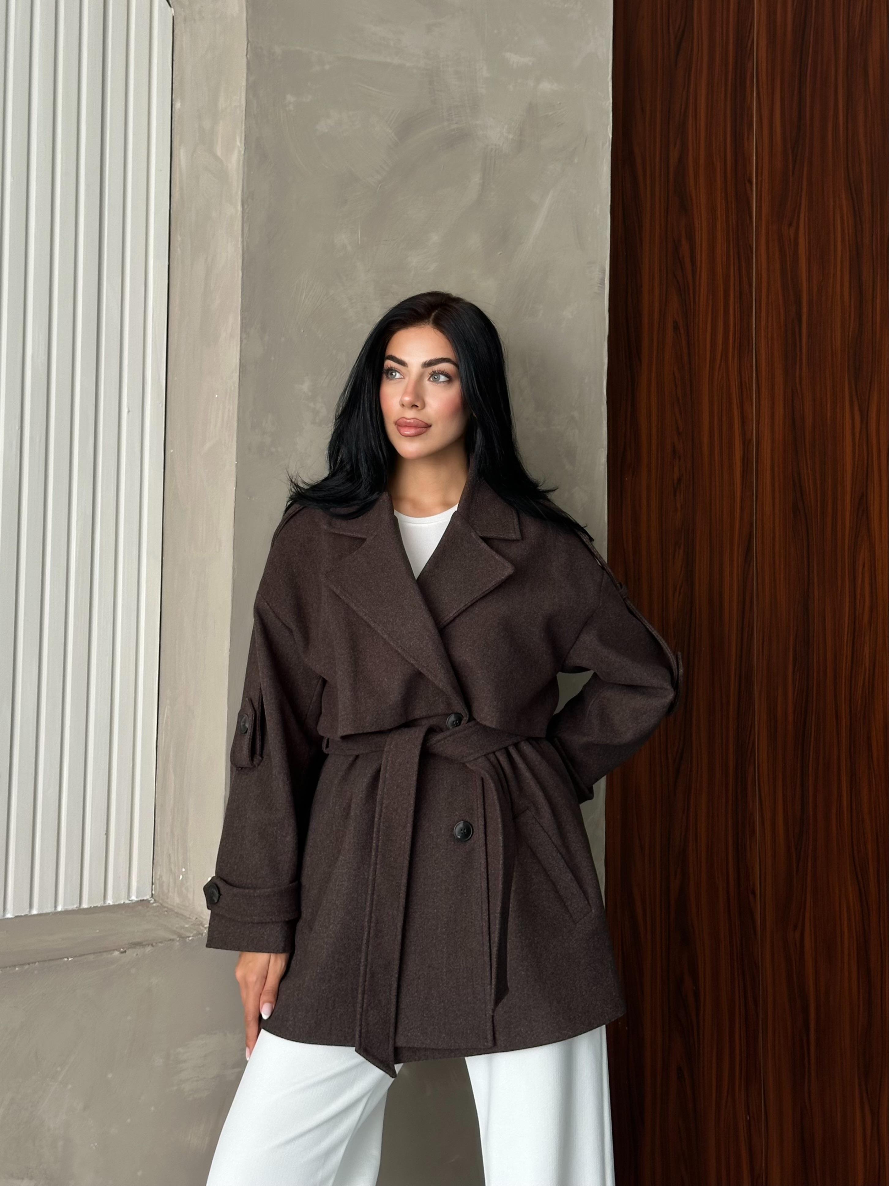 Oversize Kahverengi Kaşe Kaban
