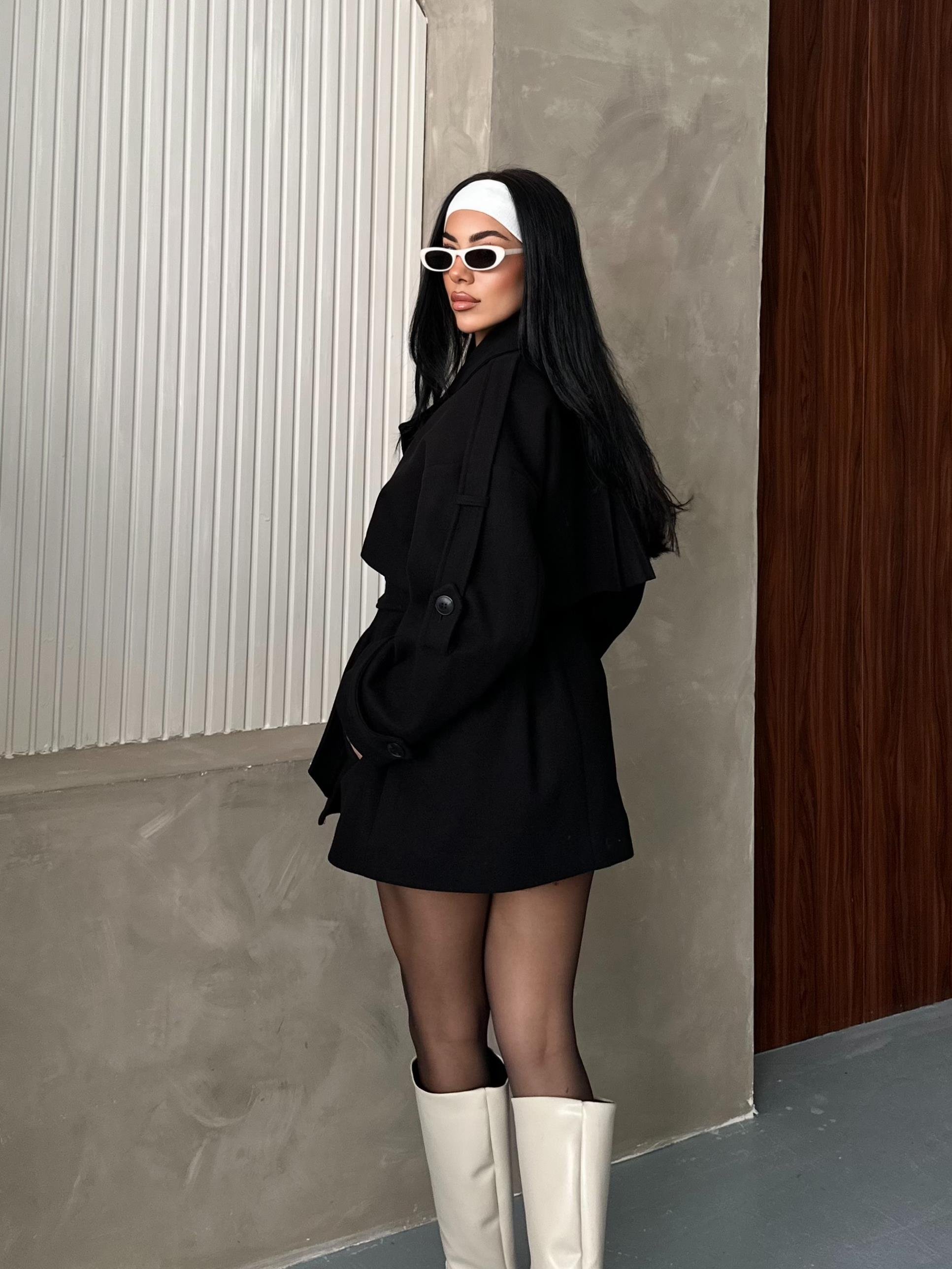 Oversize Siyah Kaşe Kaban