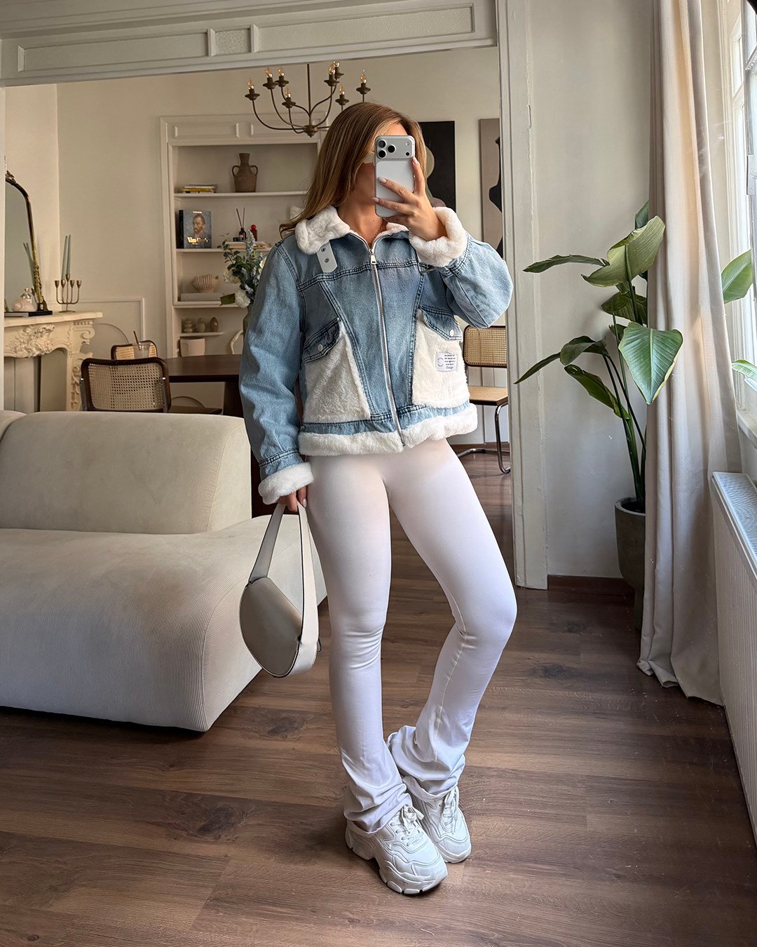 Peluş Cepli Tokalı Denim Ceket