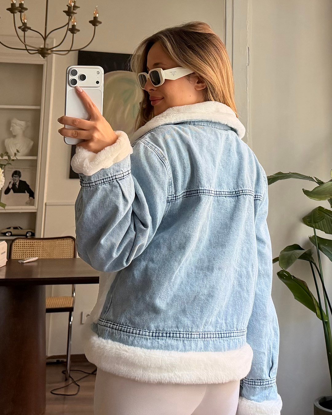 Peluş Cepli Tokalı Denim Ceket