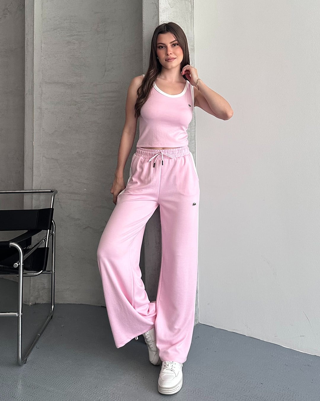 Pembe Biyeli Crop Eşofman Takımı