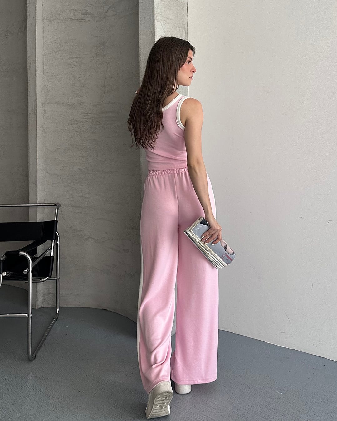 Pembe Biyeli Crop Eşofman Takımı