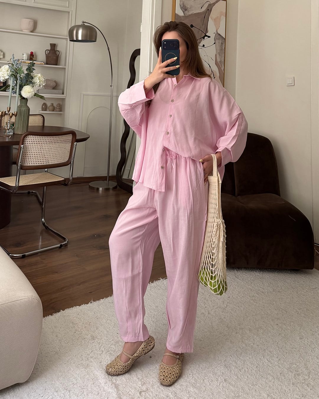 Pembe Modal Gömlek Pantolon Takım 
