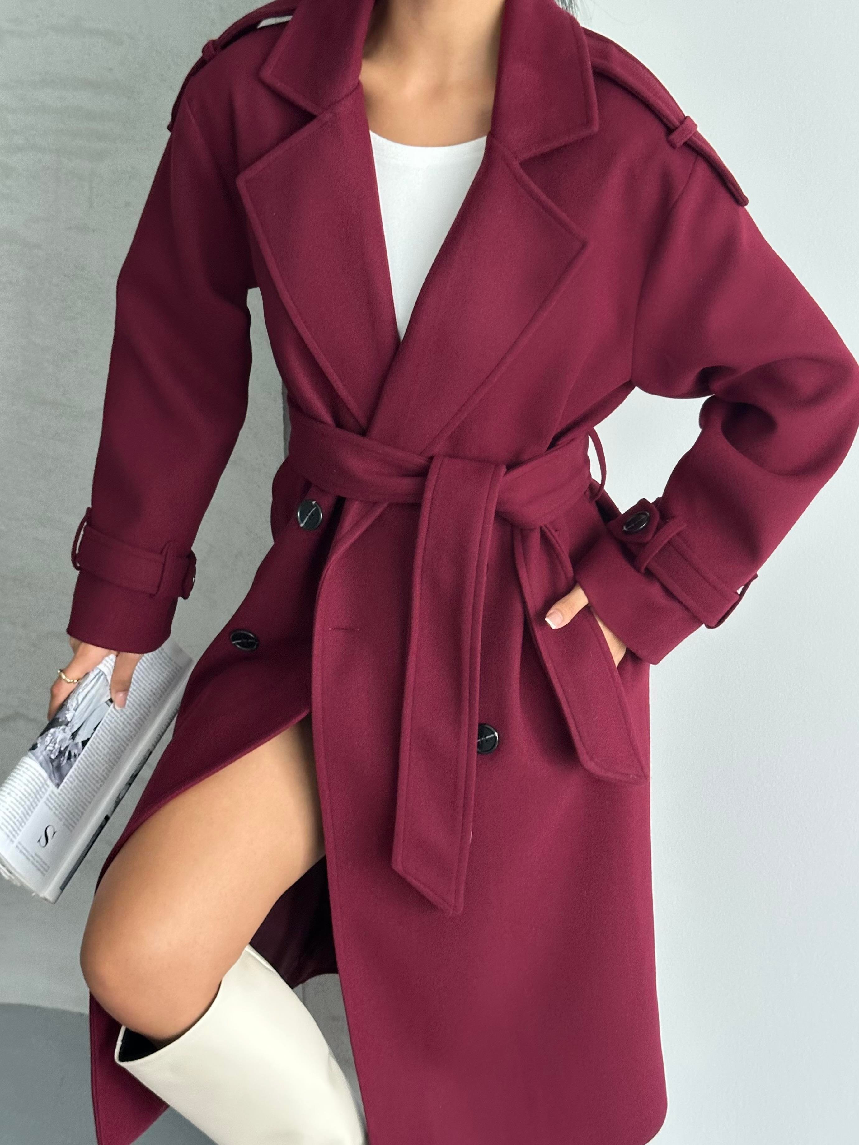 Premium Modern Bordo Kaşe Kaban