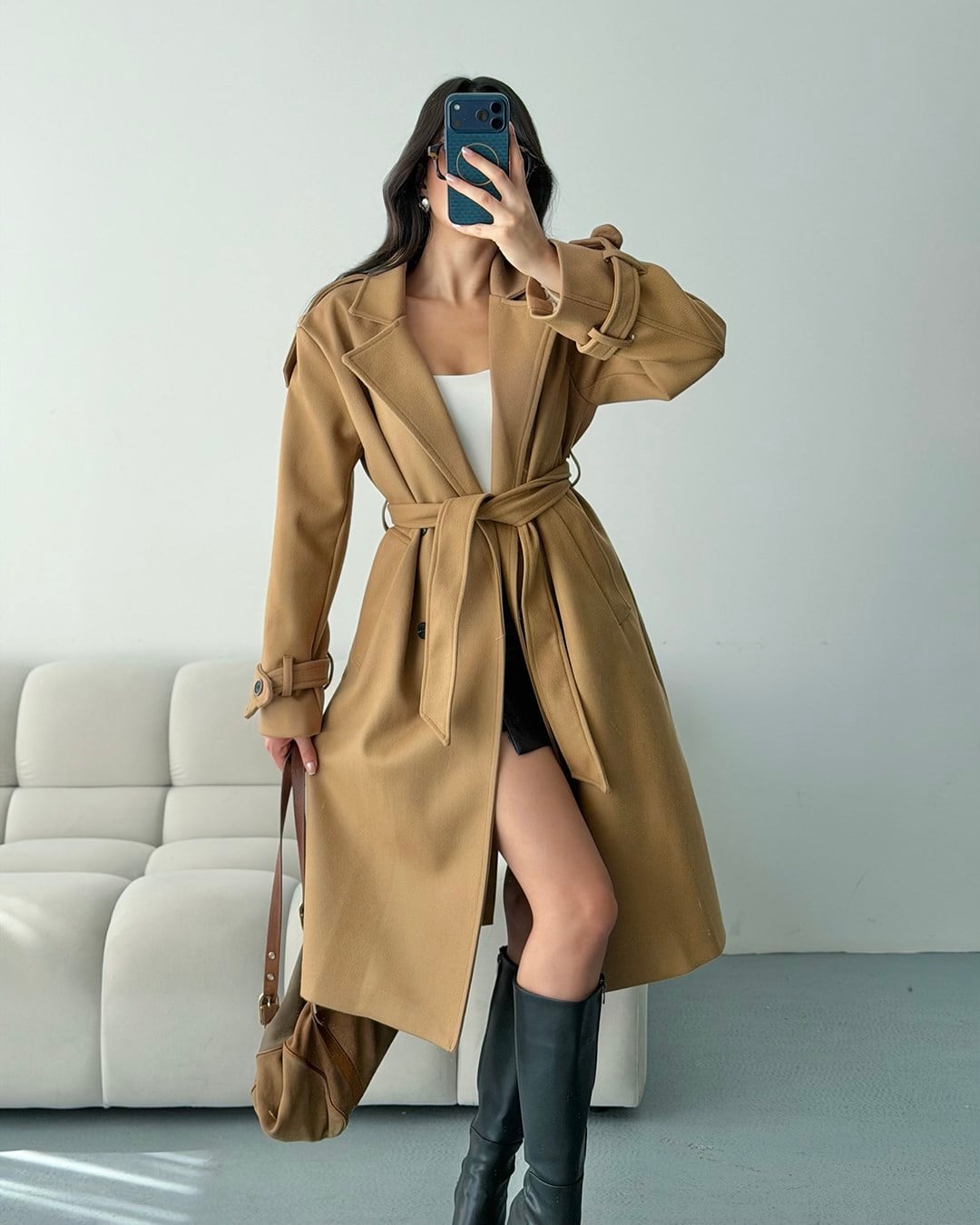 Premium Modern Camel Kaşe Kaban